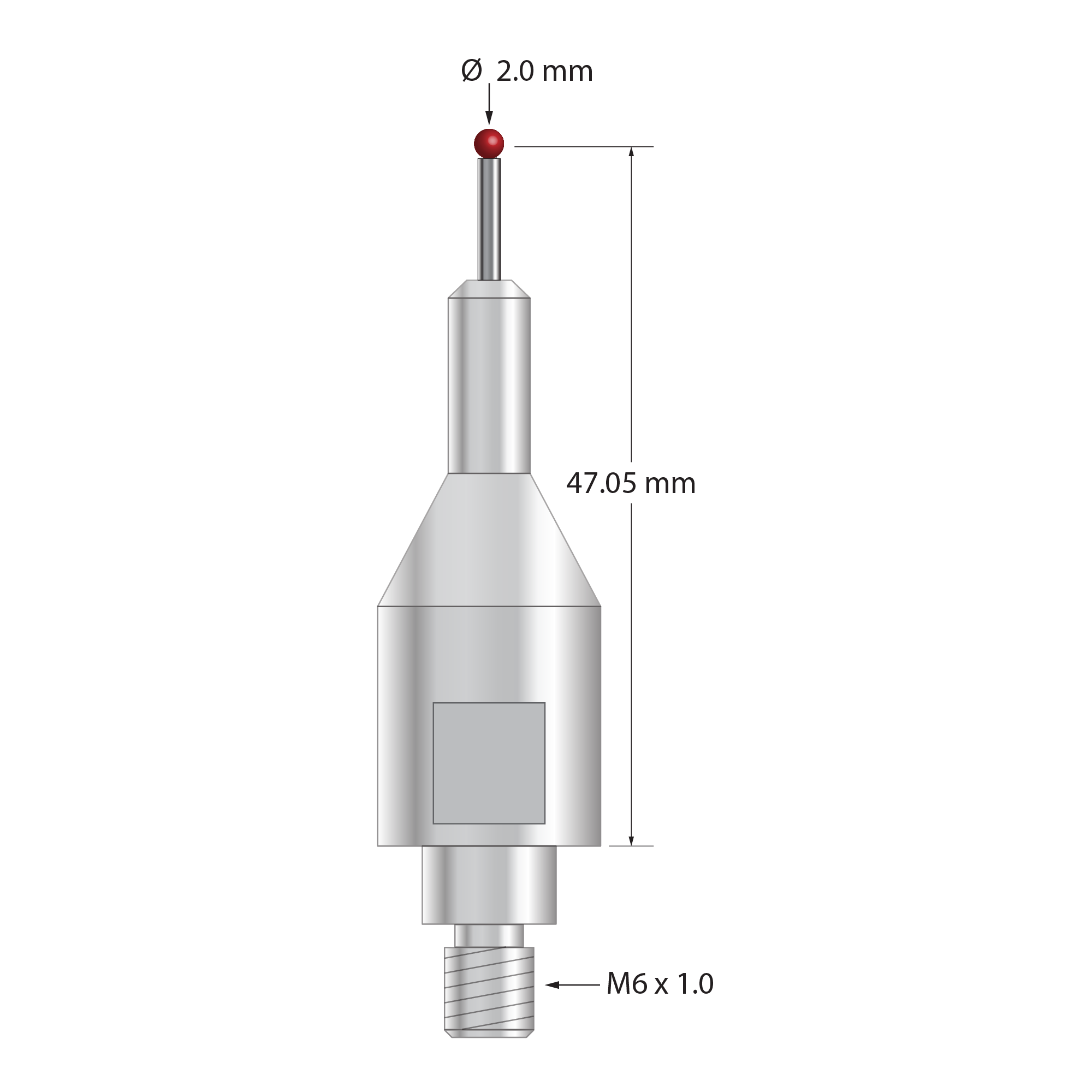 QMFARO-20 2.0mm ruby ball, 1.5mm carbide stem, stainless steel stylus, 47.05mm length by Q-Mark Manufacturing, Inc.