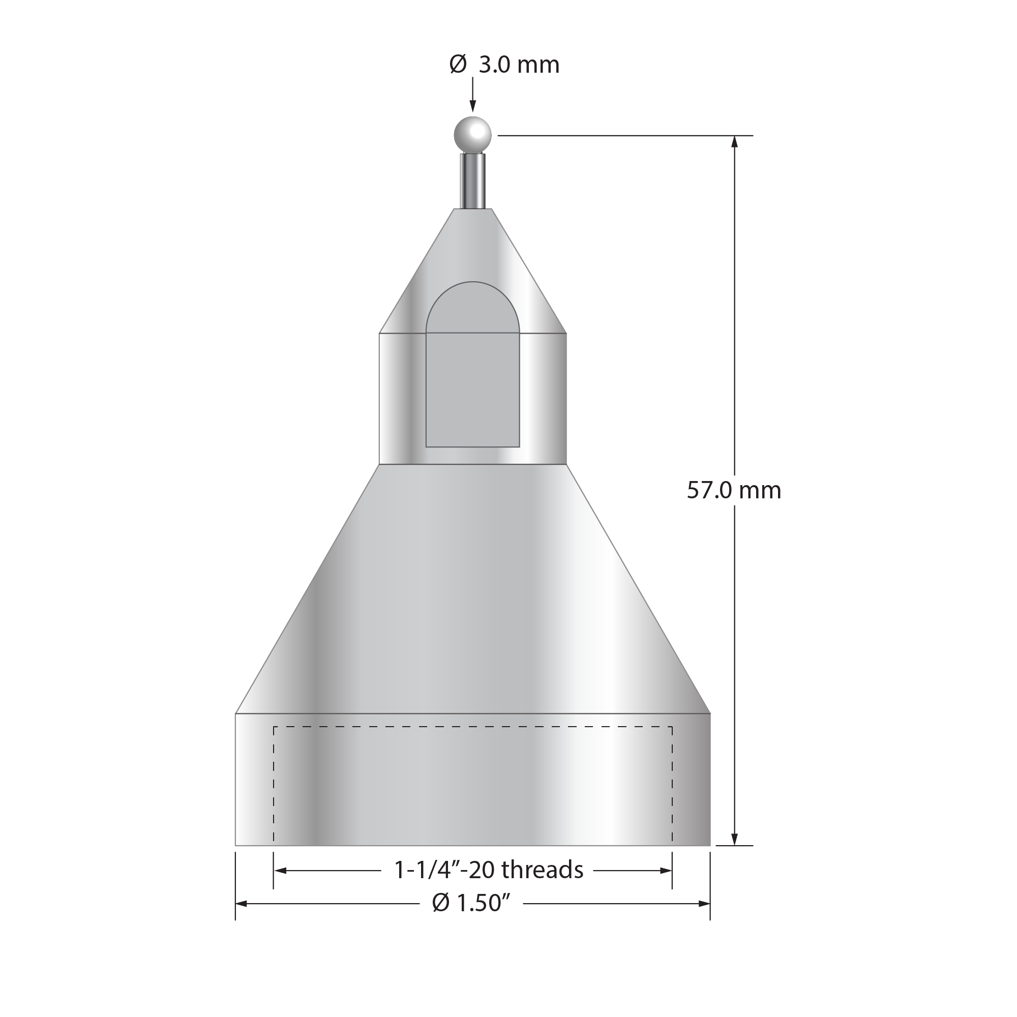 QMFP-3-Z 3.0mm zirconia ball, carbide stem, stainless steel base, 57.0mm long stylus by Q-Mark Manufacturing, Inc.