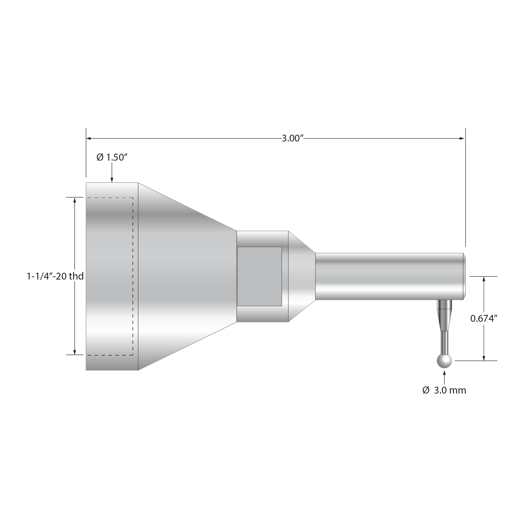 QMFP-30-90-Z 3.0mm zirconia ball, tapered carbide stem, stainless steel base, right angle stylus by Q-Mark Manufacturing, Inc.