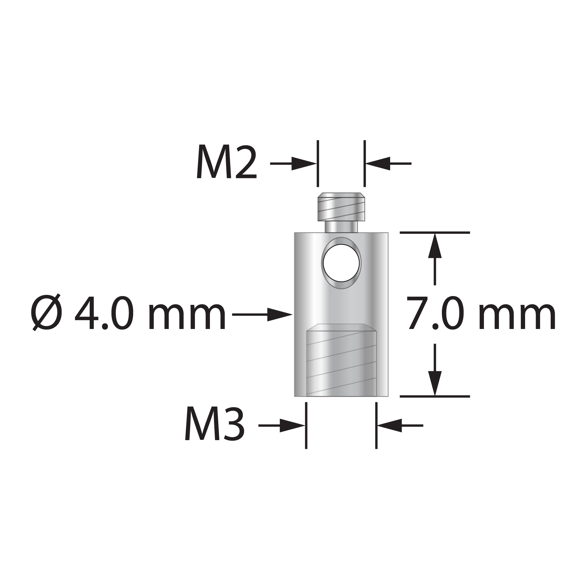 RM2-M3 M2 to M3 thread adapter, stainless steel.