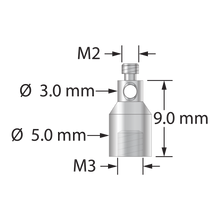 RM2-M3XXT M2 male to M3 female XXT thread adapter, stainless steel.
