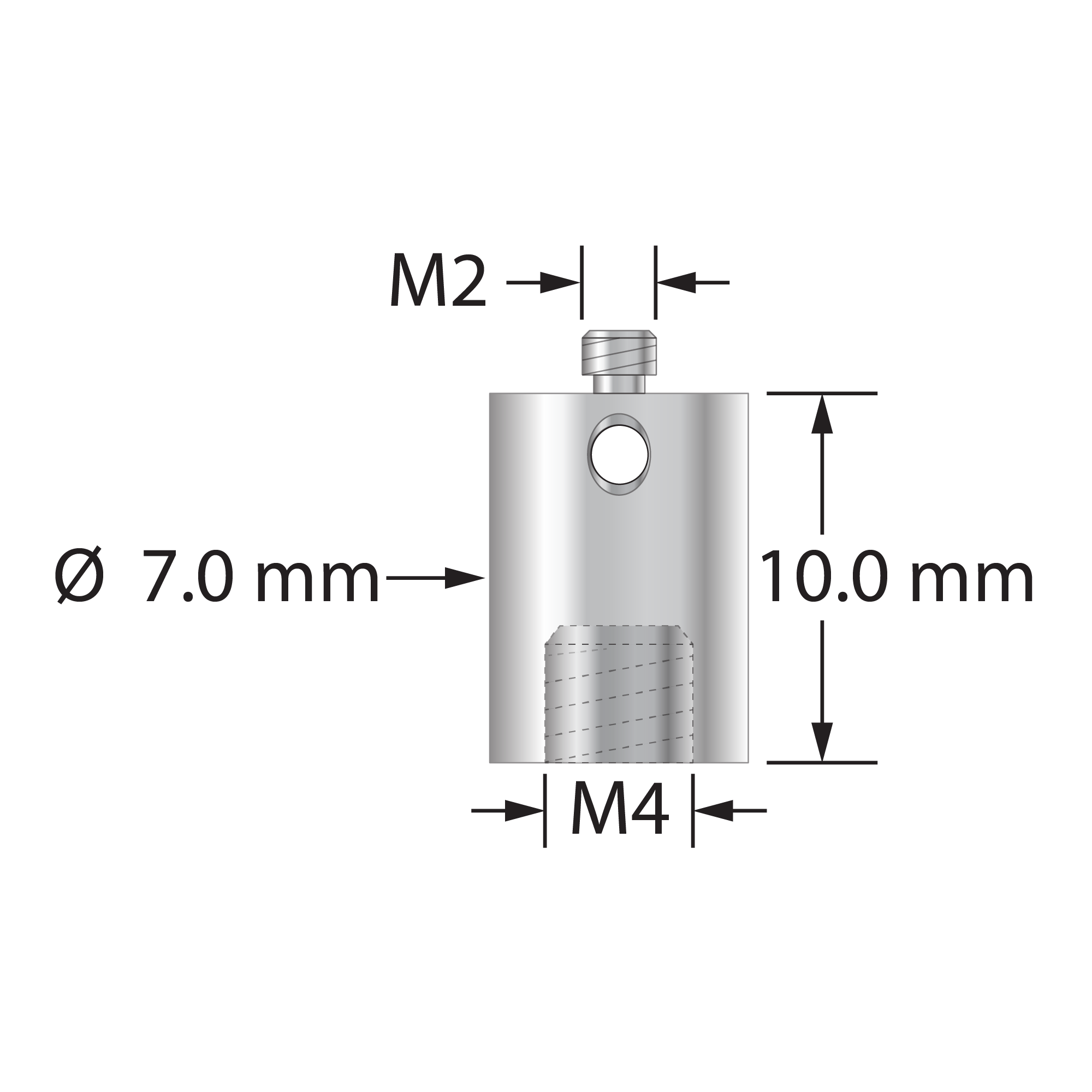 RM2-M4 M2 to M4 thread adapter, stainless steel, by Q-Mark Manufacturing, Inc.