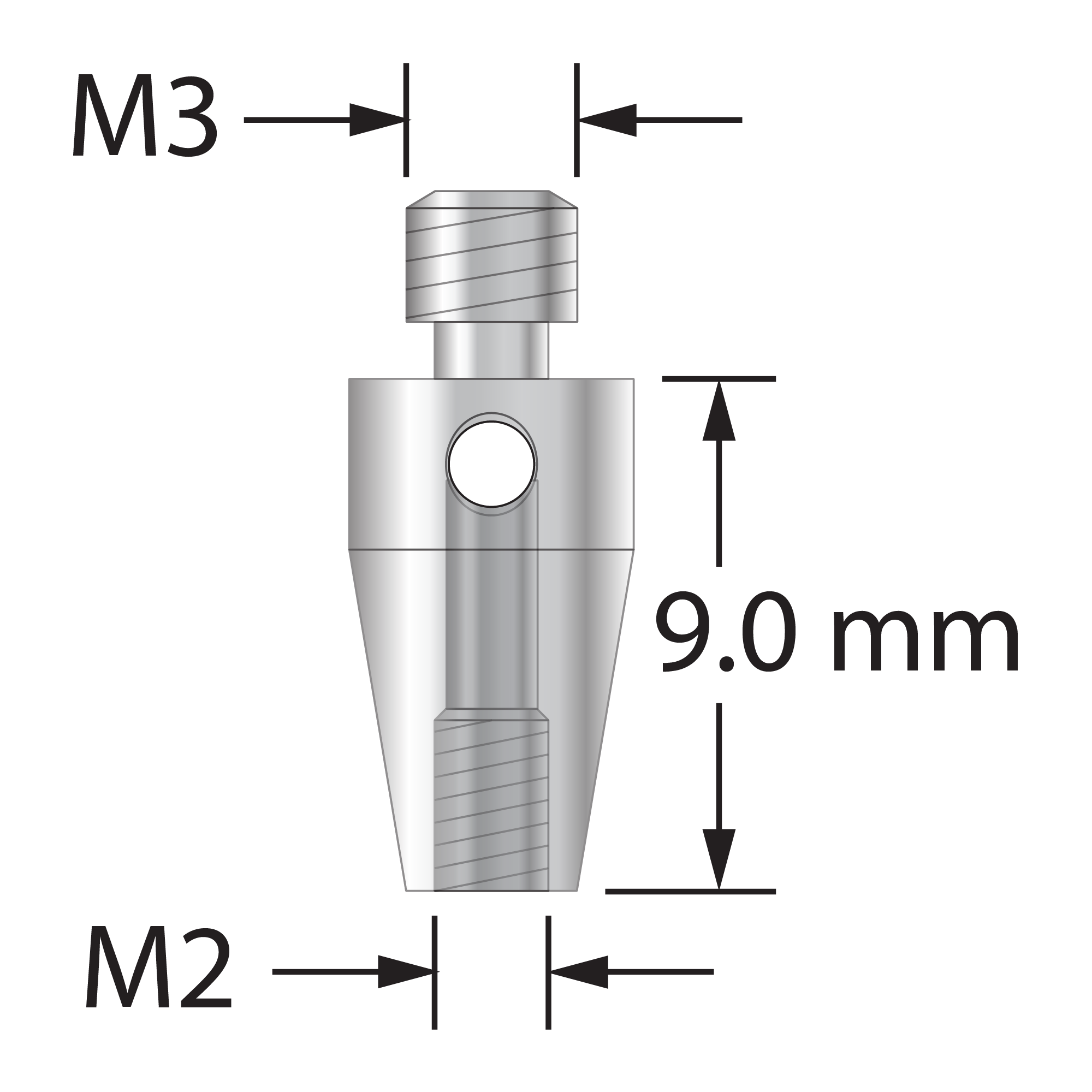 RM3XXT-M2 M3 male to M2 female thread adapter, titanium.