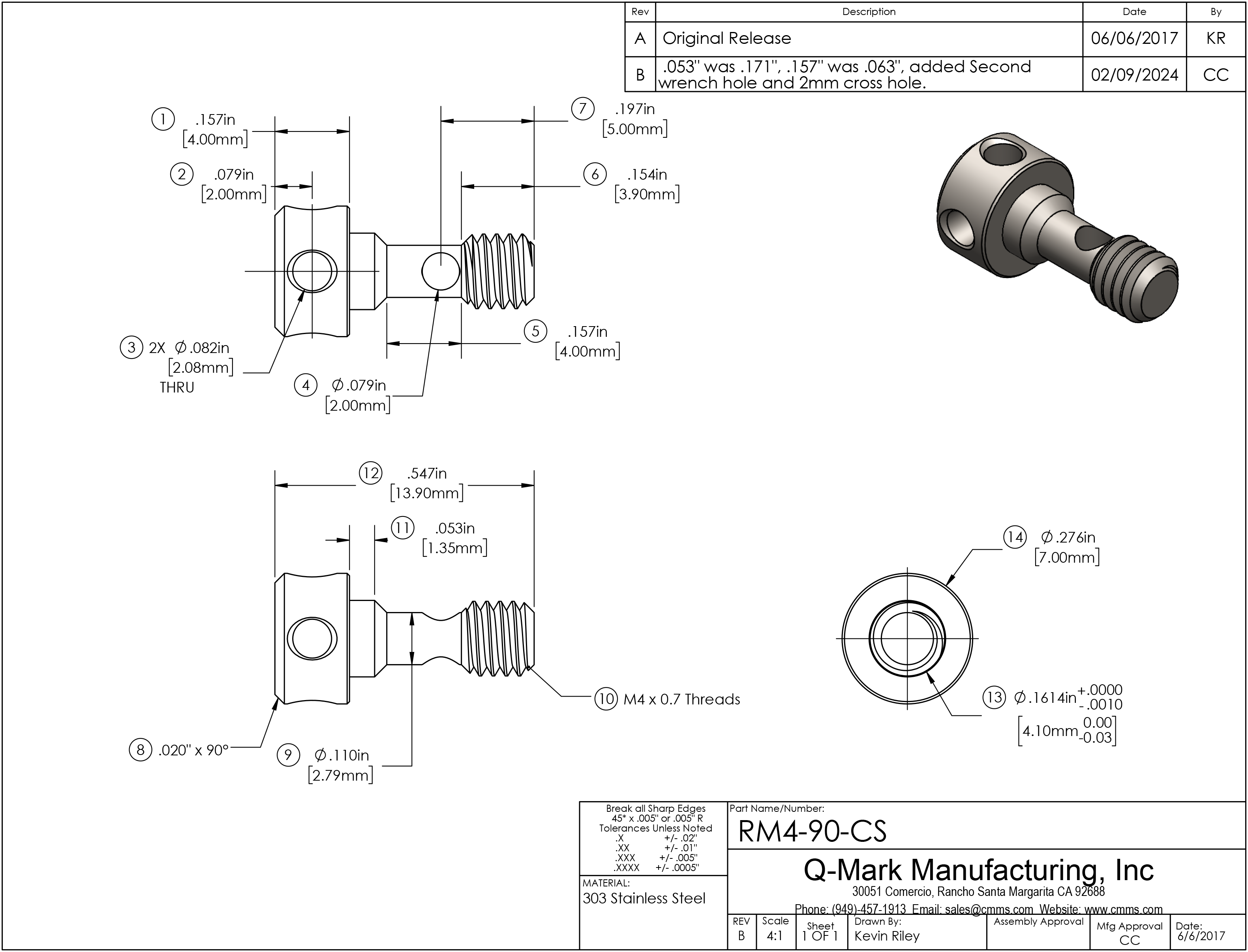 RM4-90-CS M4 captive screw with built-in crash protection, stainless steel.