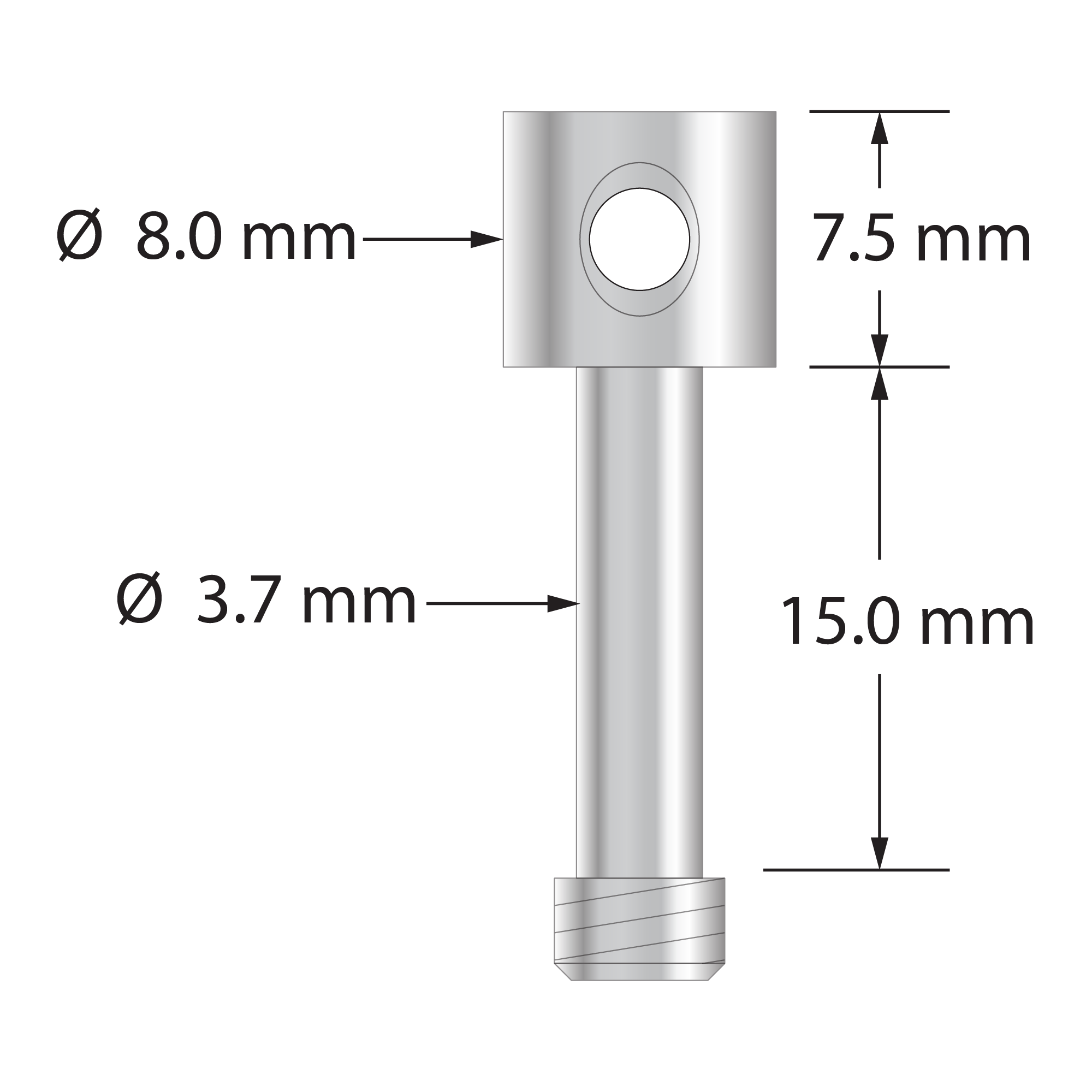 M5 captive screw for 14.3 mm thick cube. Stainless steel. Weight is 4.32 grams. Compare to Zeiss 626109-0015-000.