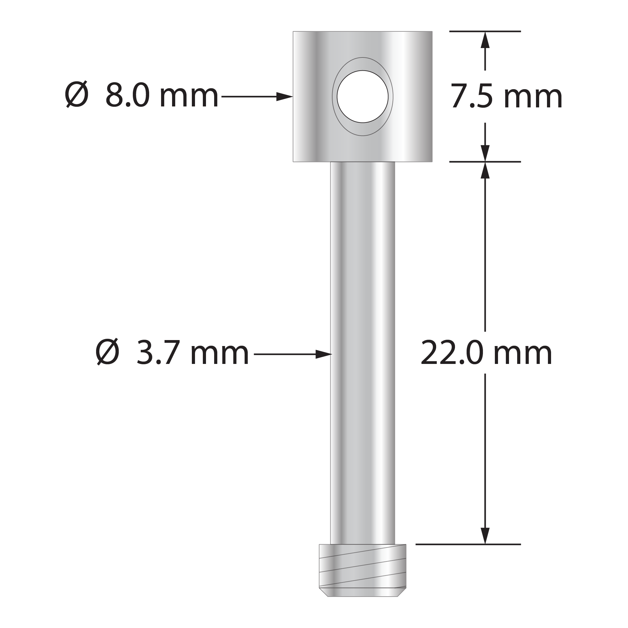 M5 captive screw for 22.0 mm thick cube. Stainless steel. Weight is 4.97 grams. Compare to Zeiss 626109-0017-000.