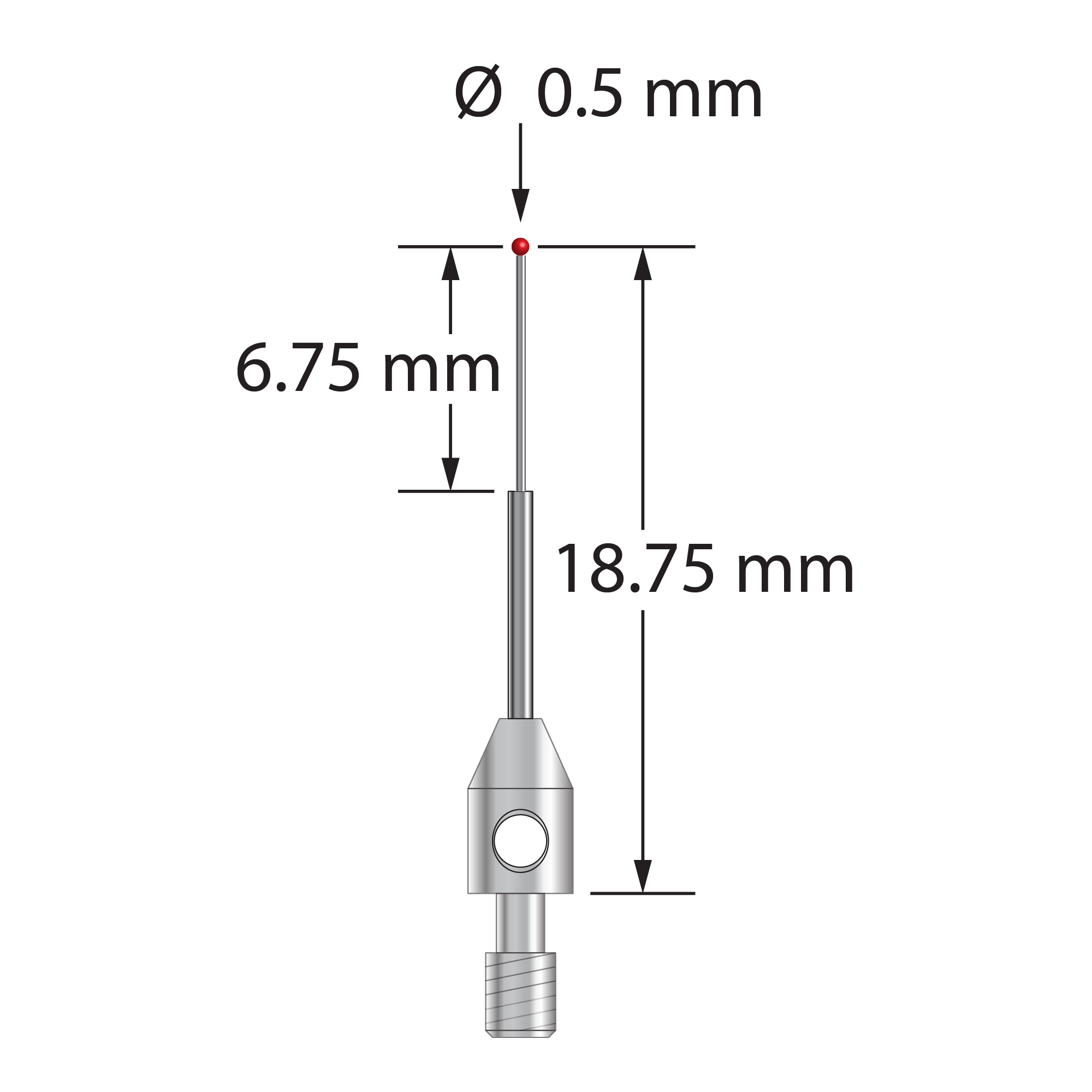 STR2C-0519 M2 0.5mm ruby ball, stepped carbide stylus with stainless steel base by Q-Mark Manufacturing, Inc.