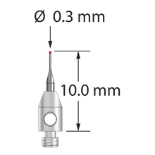 TM2-0310-R M2 stylus with 0.3mm ruby ball, tapered carbide stem, and stainless steel base by Q-Mark Manufacturing, Inc.