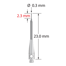 TM2-0323-SN M2 stylus with 0.3mm silicon nitride ball and tapered carbide stem, 23mm long.