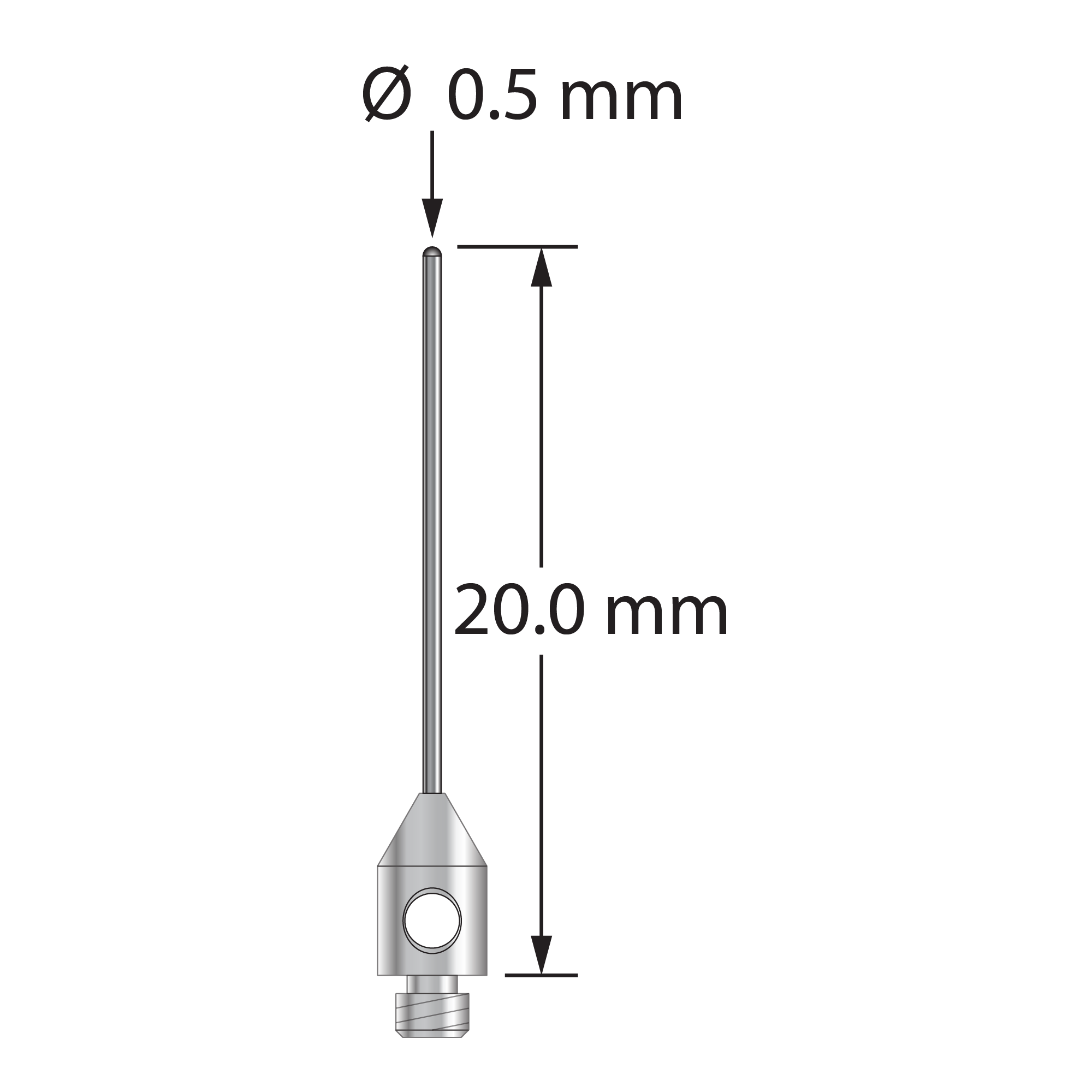 TM2-0520-BC M2 stylus, 0.5mm carbide cylinder, stainless steel base, 20mm long by Q-Mark Manufacturing, Inc.