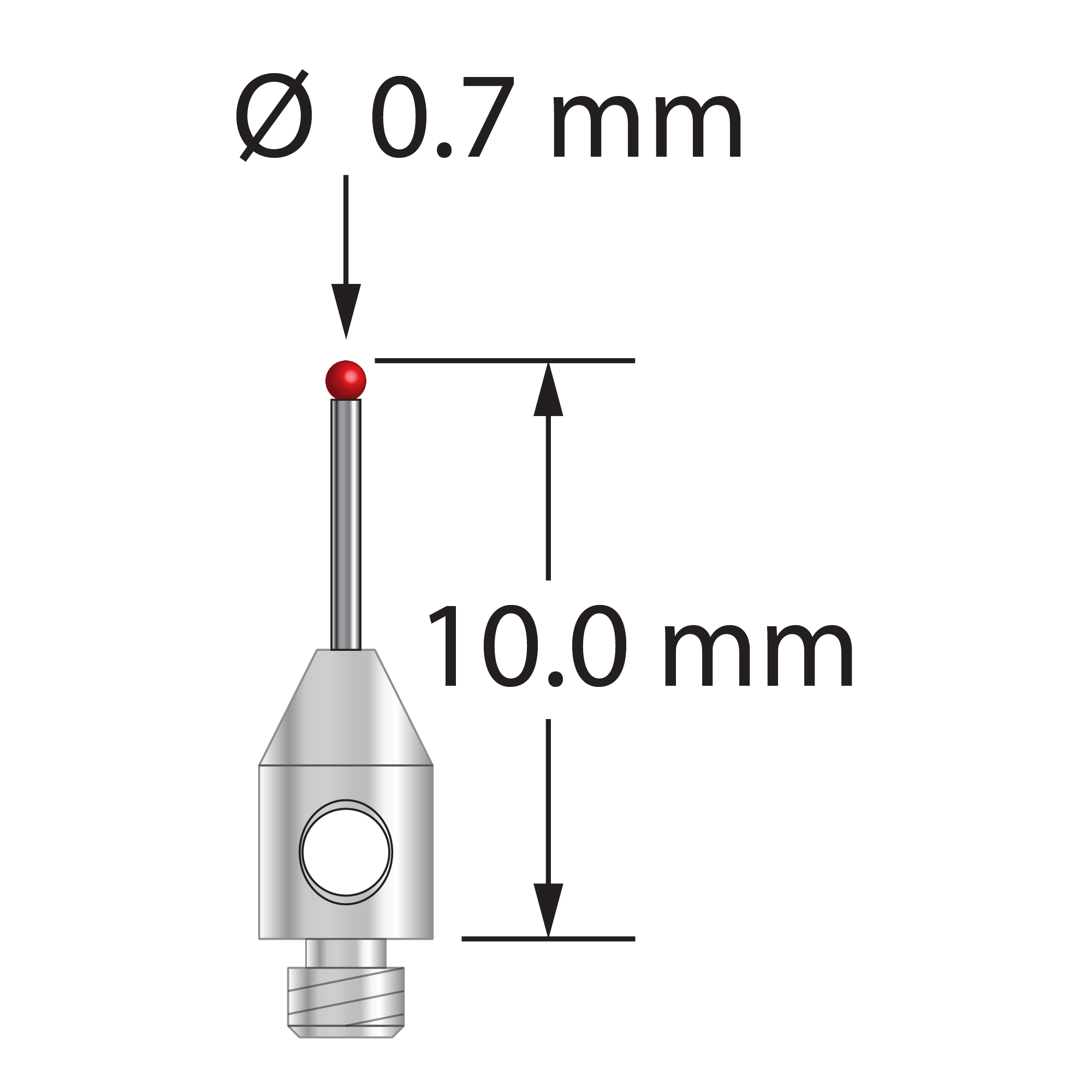 TM2-0710 M2 stylus, 0.7mm ruby ball, carbide stem, stainless steel base, 10mm long by Q-Mark Manufacturing, Inc.