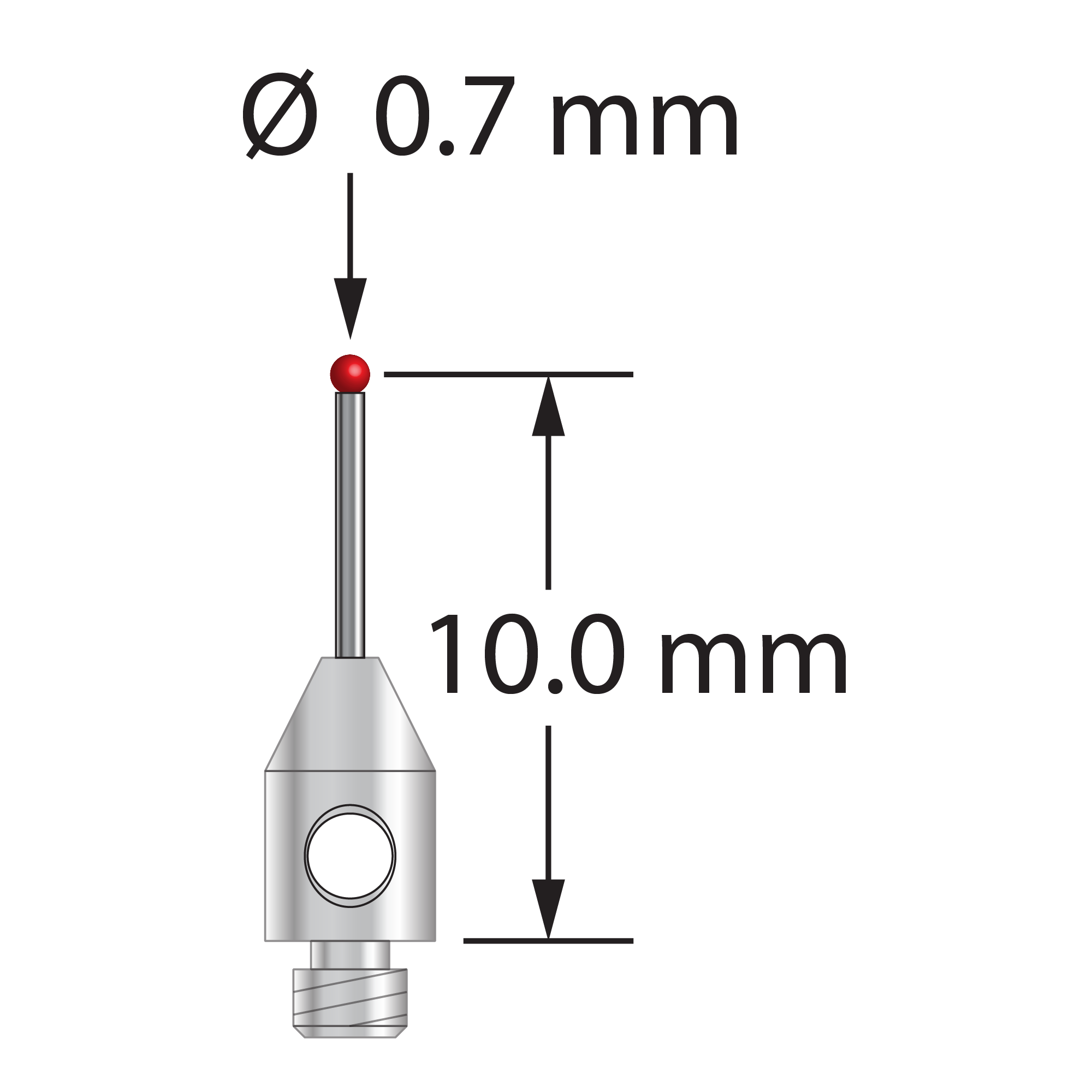 TM2-0710.35 M2 stylus with 0.7mm ruby ball, carbide stem, and stainless steel base by Q-Mark Manufacturing, Inc.
