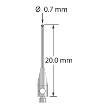 TM2-0720-C M2 stylus with 0.7mm carbide ball, 0.5mm carbide stem, 3mm stainless steel base, 20mm long by Q-Mark Manufacturing, Inc.