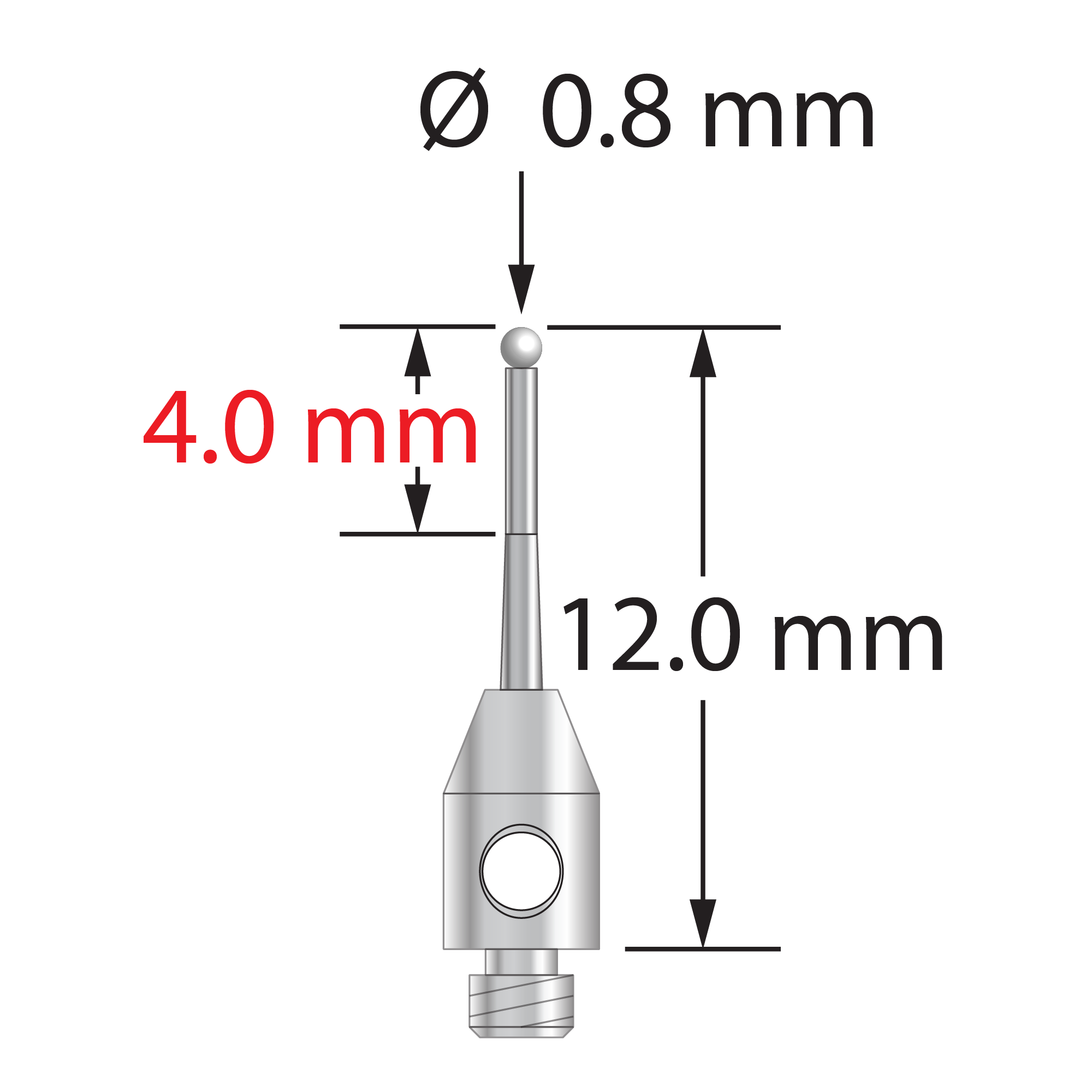 TM2-0812-T-Z M2 stylus, 0.8mm zirconia ball, tapered carbide stem, 12.0mm long by Q-Mark Manufacturing, Inc.