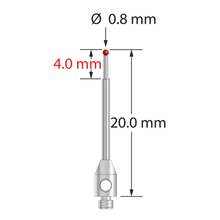 TM2-0820 M2 stylus, 0.8mm ruby ball, stepped carbide stem, stainless steel base, 20mm long by Q-Mark Manufacturing, Inc.