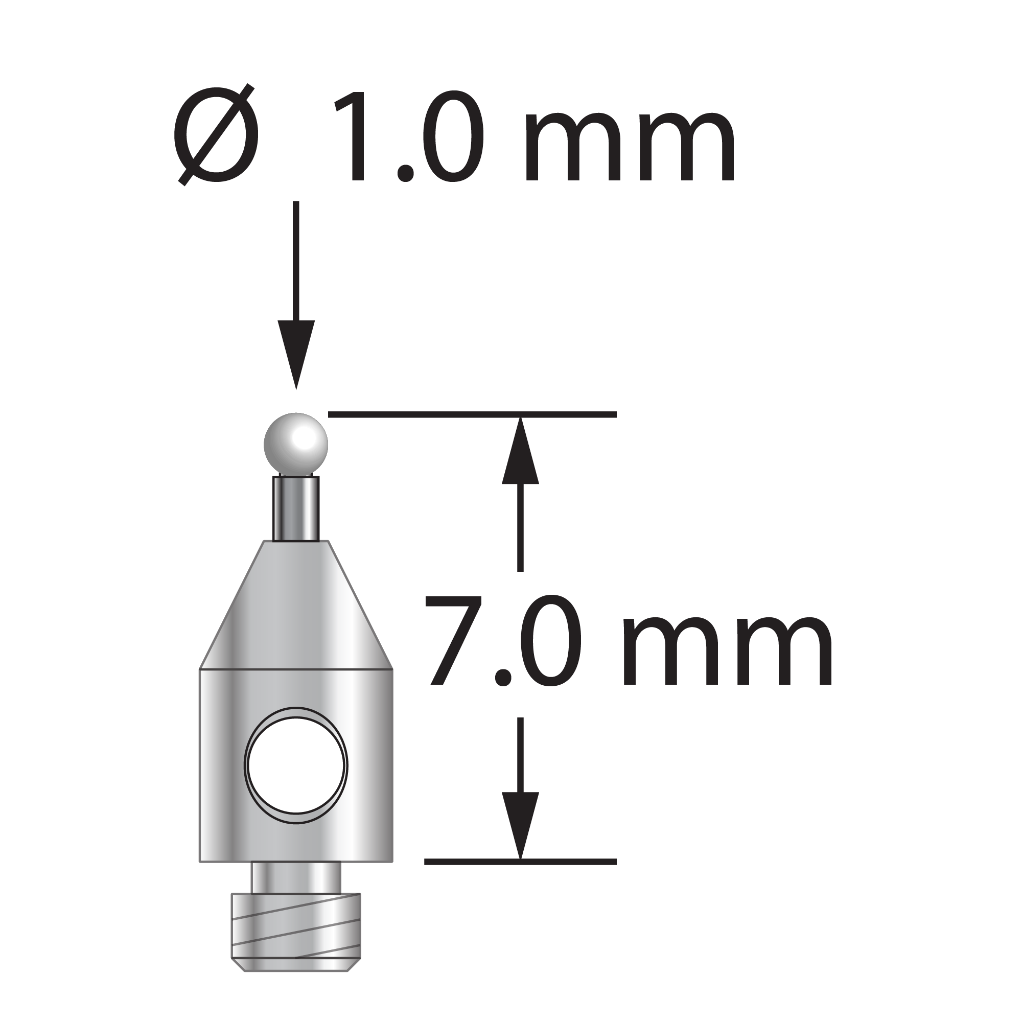 TM2-1007-DS.7-Z M2 stylus with 1.0mm zirconia ball, carbide stem, stainless steel base, 7.0mm length by Q-Mark Manufacturing, Inc.