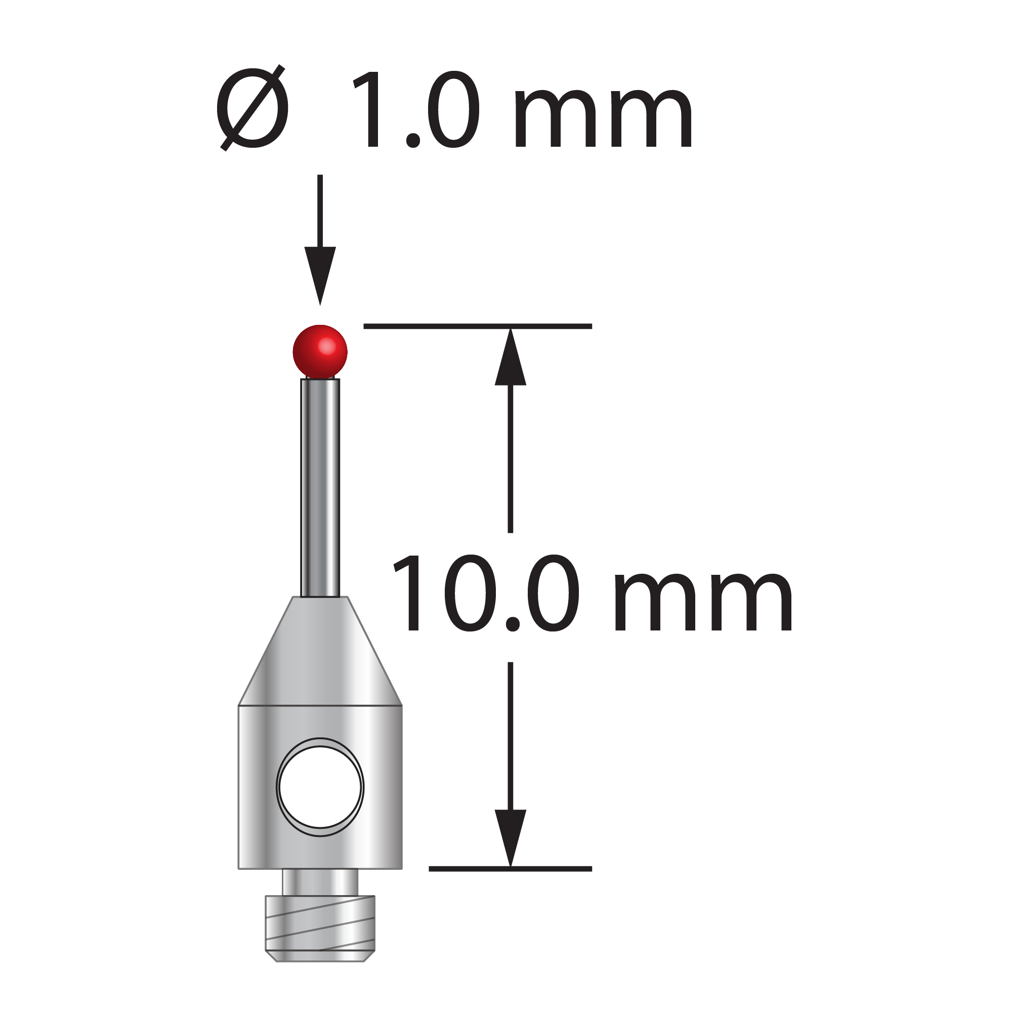 TM2-1010-DS.7 M2 stylus with 1.0mm ruby ball, carbide stem, and stainless steel base, 10.0mm long by Q-Mark Manufacturing, Inc.