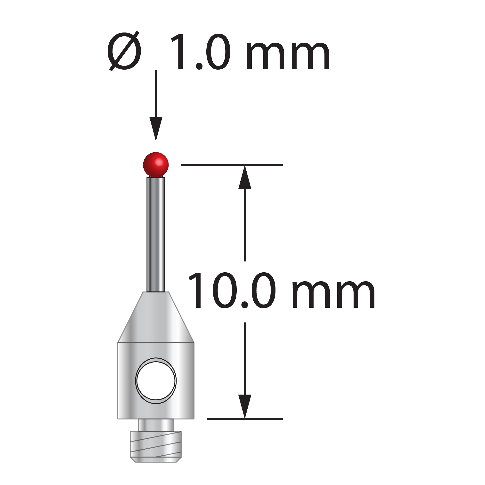 TM2-1010.5-DS.7 M2 stylus, 1.0mm ruby ball, carbide stem, stainless steel base by Q-Mark Manufacturing, Inc.