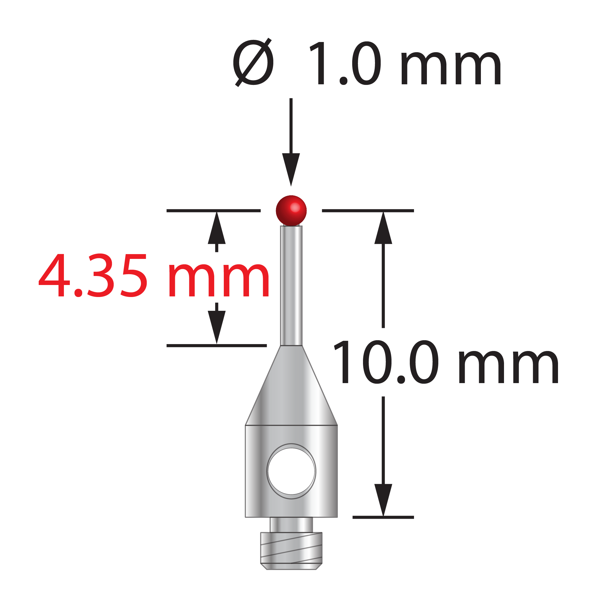 TM2-1010.5-S M2 stylus with 1.0mm ruby ball, stainless steel stem, 10.0mm length by Q-Mark Manufacturing, Inc.