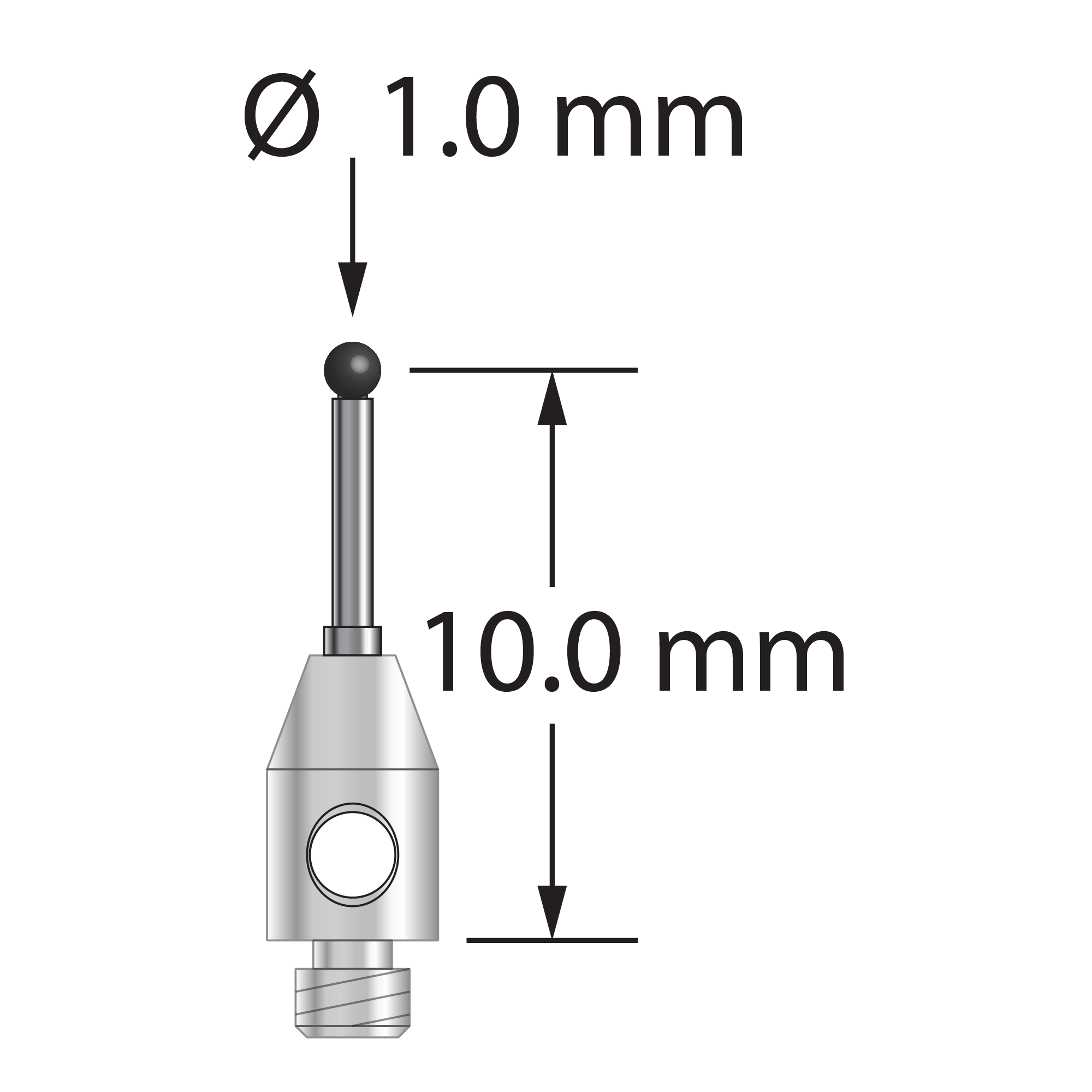 TM2-1010.5-SN M2 stylus with 1.0mm silicon nitride ball and stepped carbide stem by Q-Mark Manufacturing, Inc.