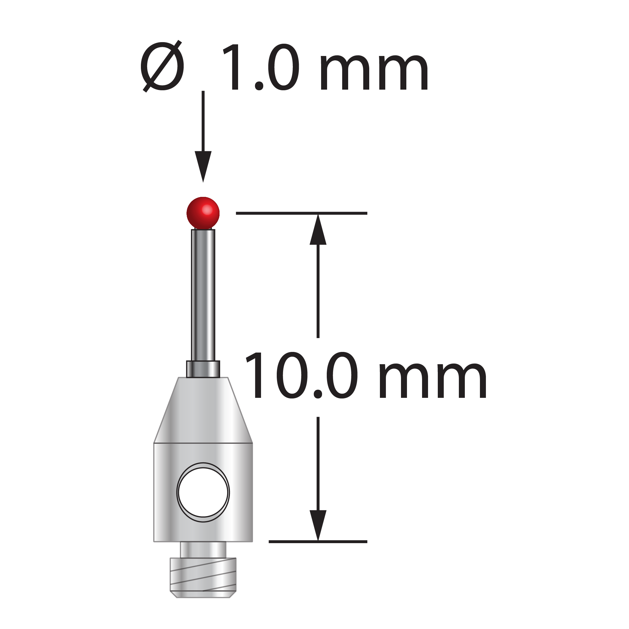TM2-1010.5 M2 stylus with 1.0mm ruby ball, carbide stem, and stainless steel base, 10.0mm long by Q-Mark Manufacturing, Inc.