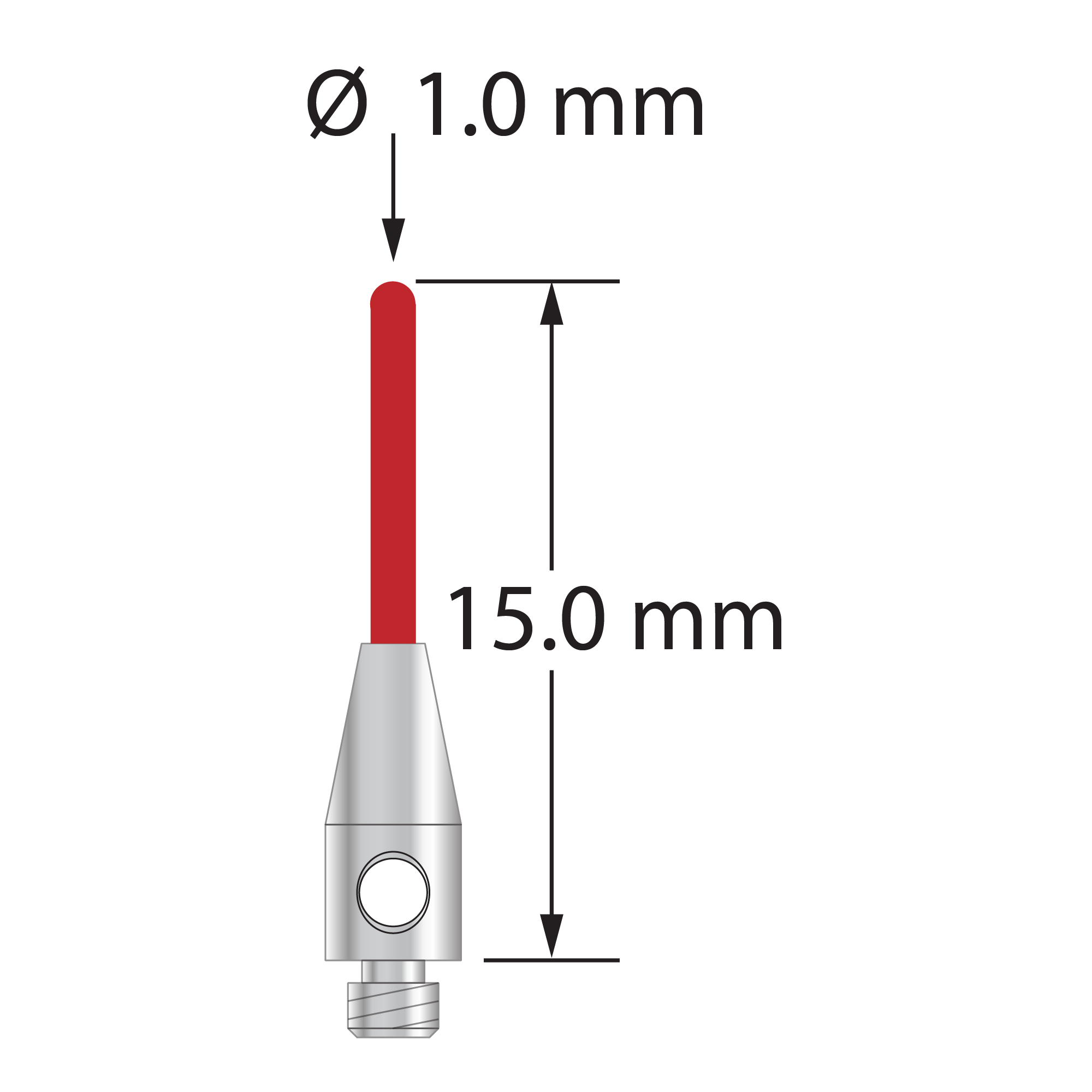 TM2-1015-B M2 stylus, 1.0mm ruby cylinder, 3.0mm x 7.0mm stainless steel base, 15.0mm length by Q-Mark Manufacturing, Inc.