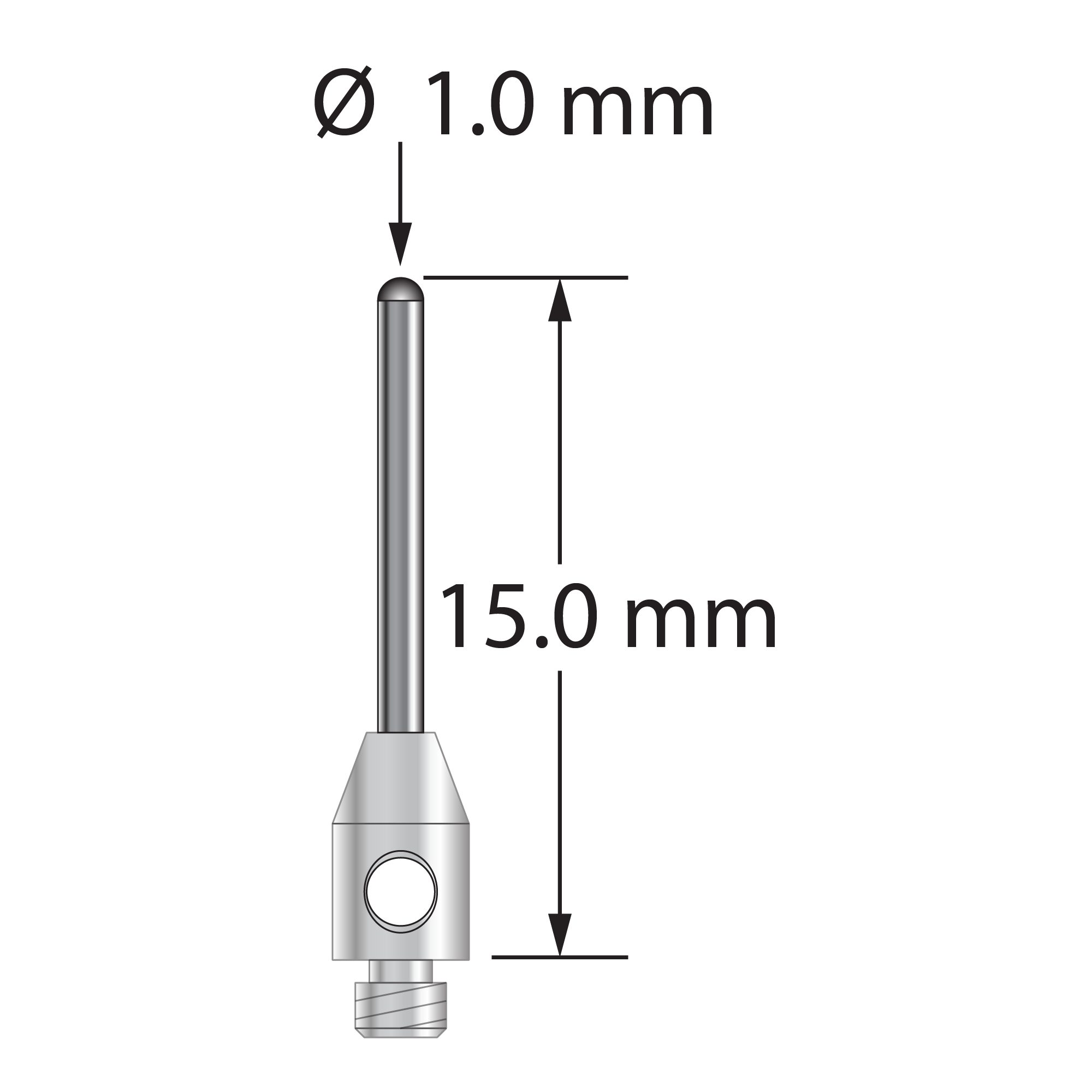 TM2-1015-BC M2 stylus with 1.0mm carbide cylinder, 3.0x5.0mm stainless steel base, 15.0mm length by Q-Mark Manufacturing, Inc.