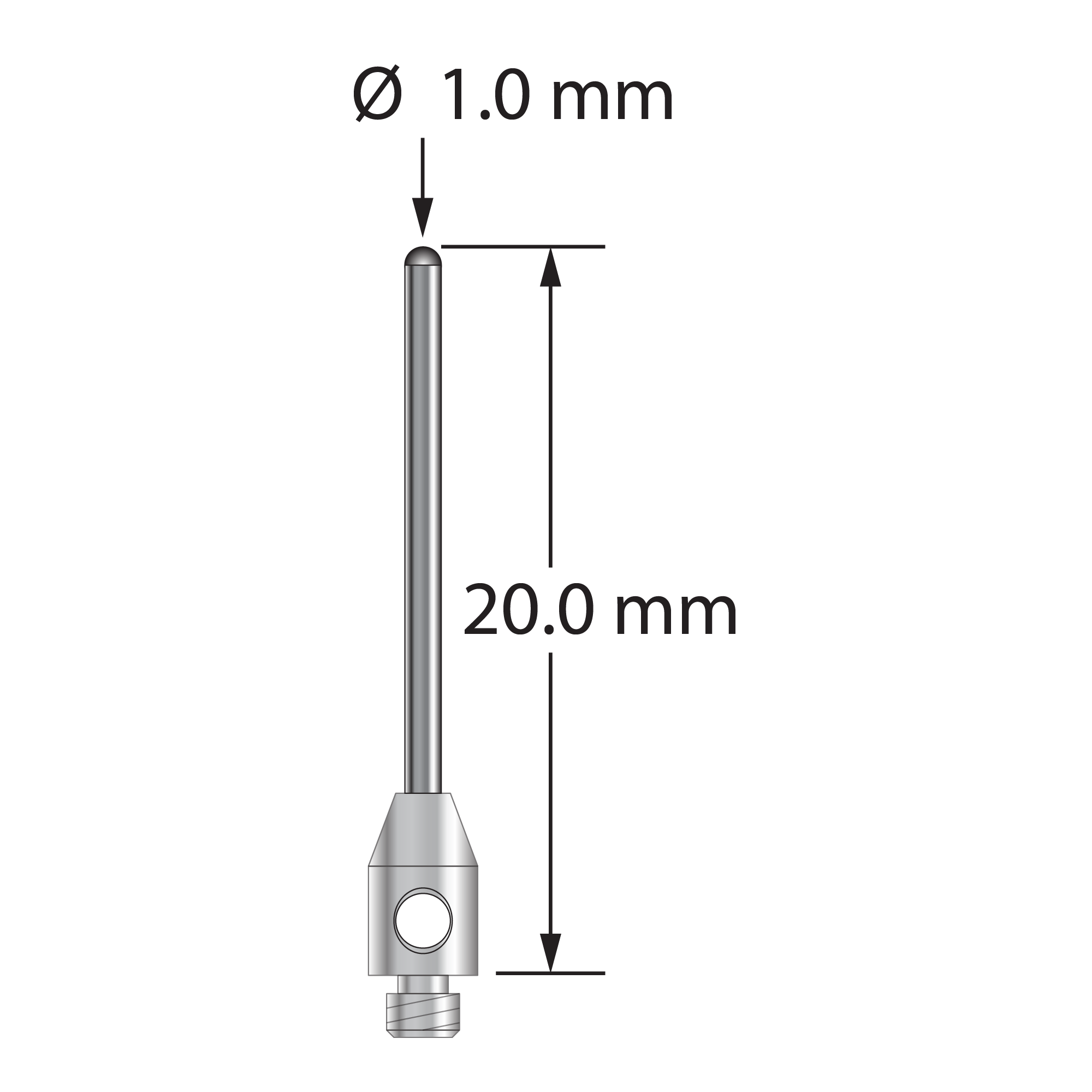 TM2-1020-BC M2 stylus with 1.0mm carbide cylinder and stainless steel base, 20.0mm long by Q-Mark Manufacturing, Inc.