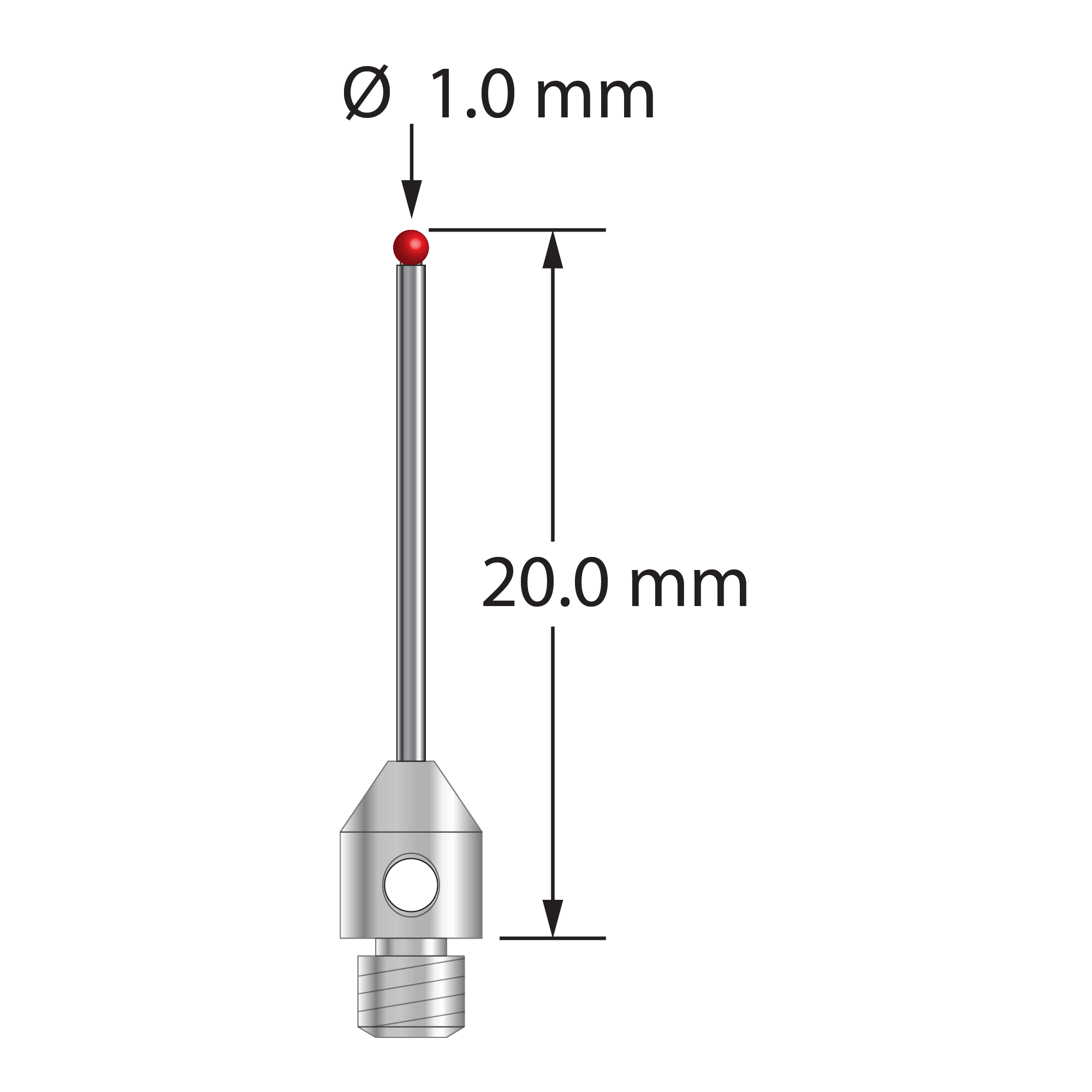 TM2-1020-DS.8 M2 stylus with 1.0mm ruby ball, carbide stem, and stainless steel base, 20.0mm long by Q-Mark Manufacturing, Inc.