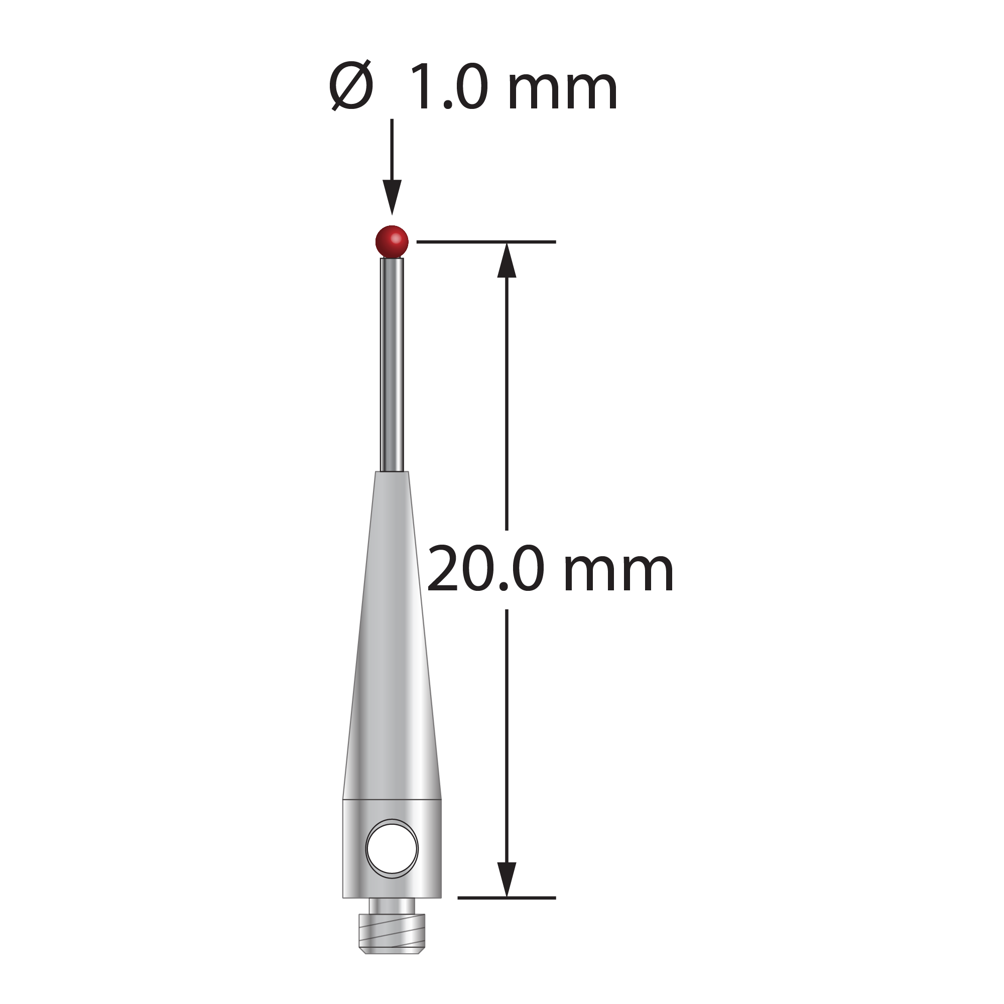 TM2-1020.5-07.5 M2 stylus with 1.0mm ruby ball, carbide stem, and stainless steel base by Q-Mark Manufacturing, Inc.