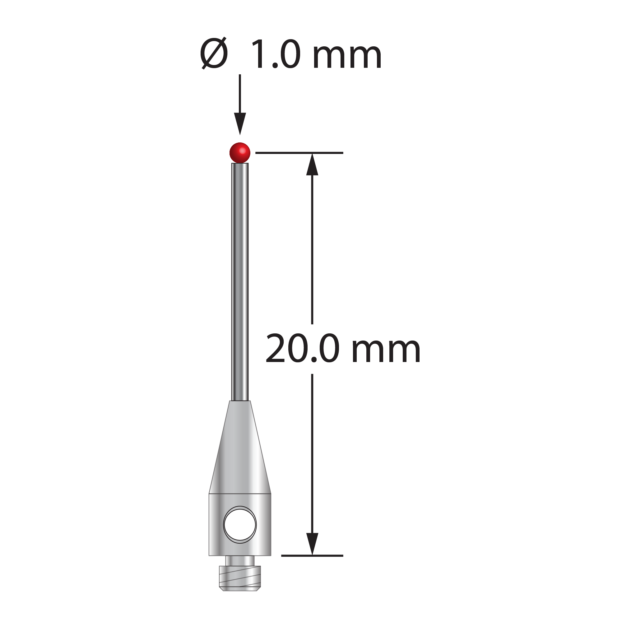 TM2-1020.5-DS.8 M2 stylus with 1.0mm ruby ball, carbide stem, and stainless steel base by Q-Mark Manufacturing, Inc.