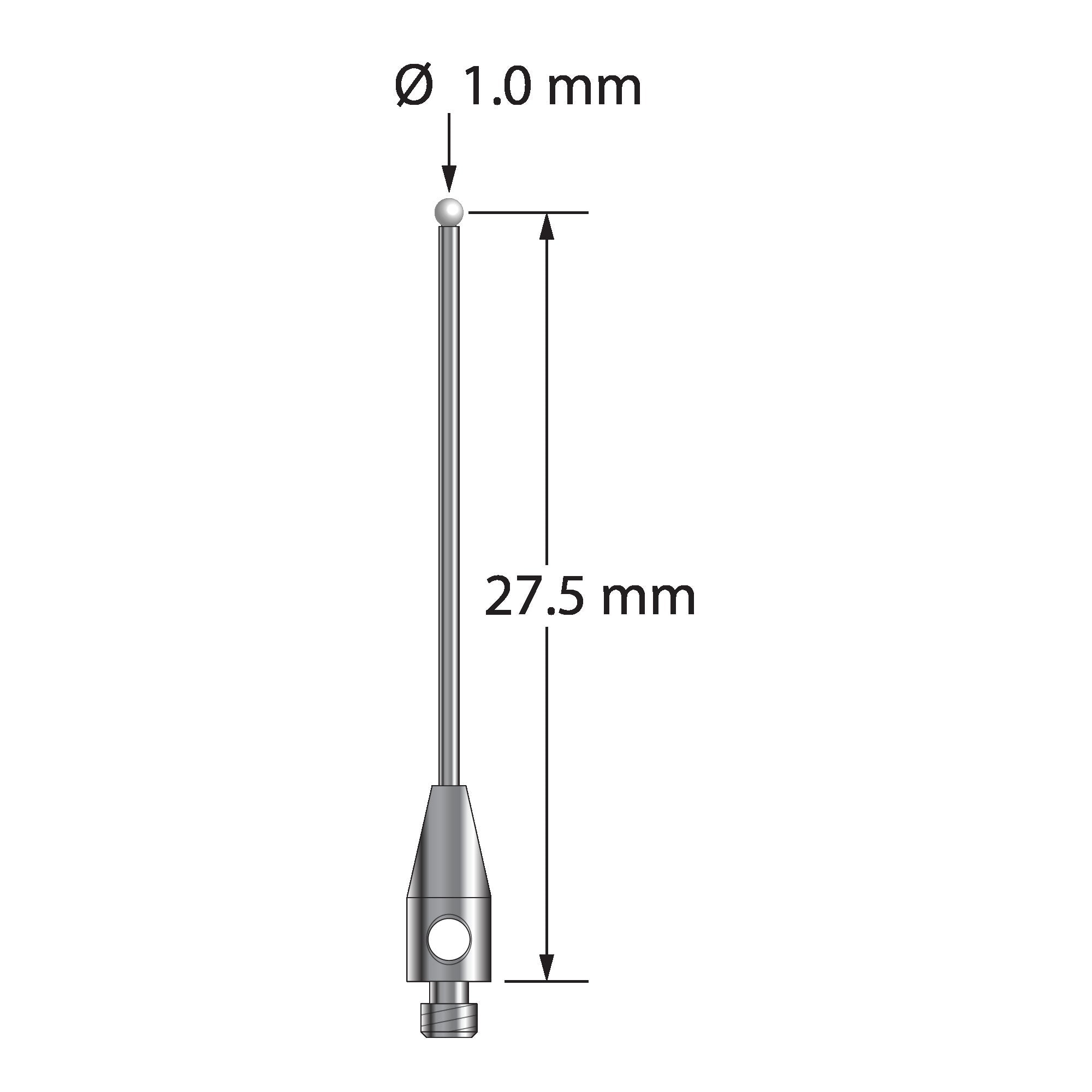 TM2-1028-DS.7-Z M2 stylus with 1.0mm zirconia ball, carbide stem, and stainless steel base by Q-Mark Manufacturing, Inc.