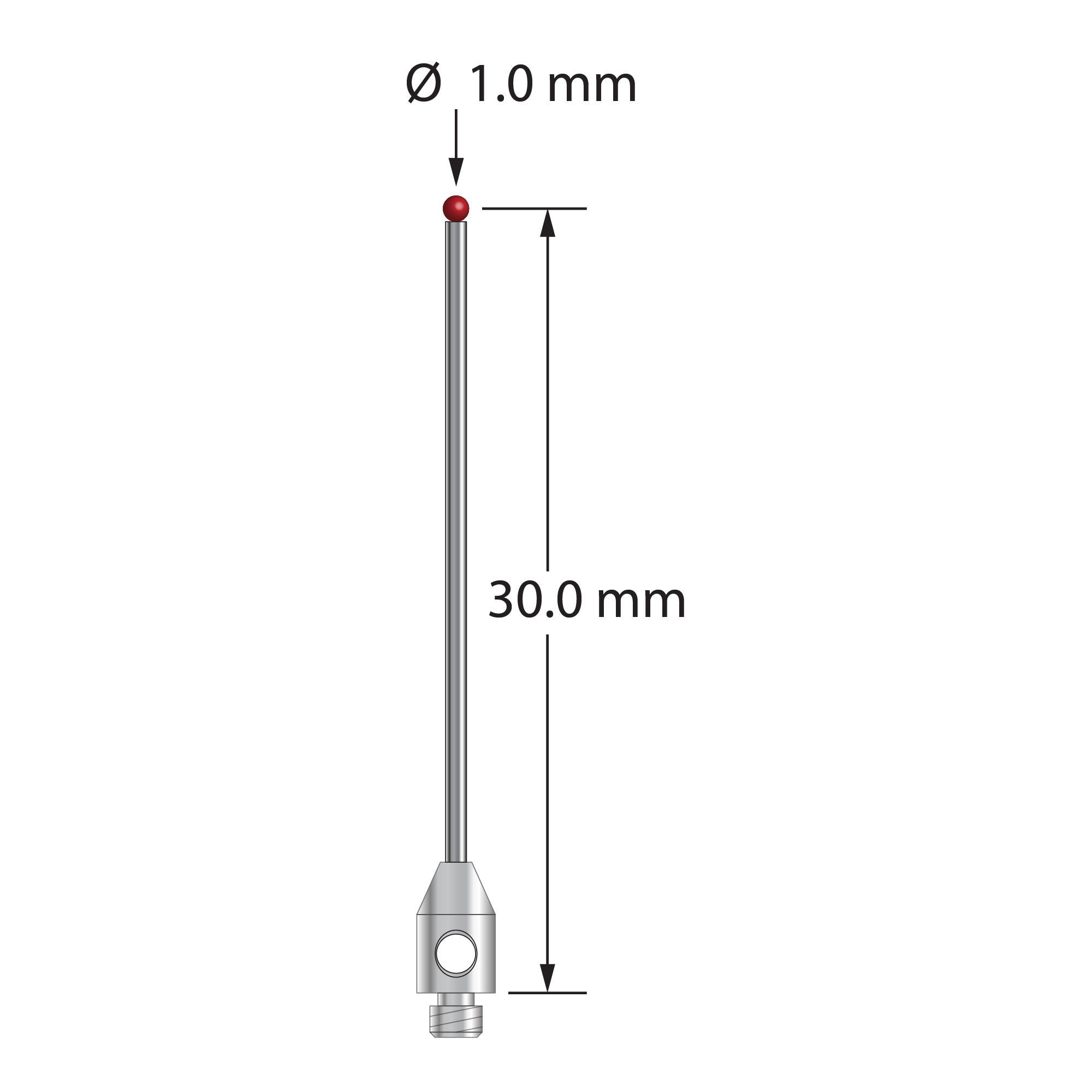 TM2-1030.5-DS.8-5 M2 stylus with 1.0mm ruby ball, carbide stem, and stainless steel base by Q-Mark Manufacturing, Inc.