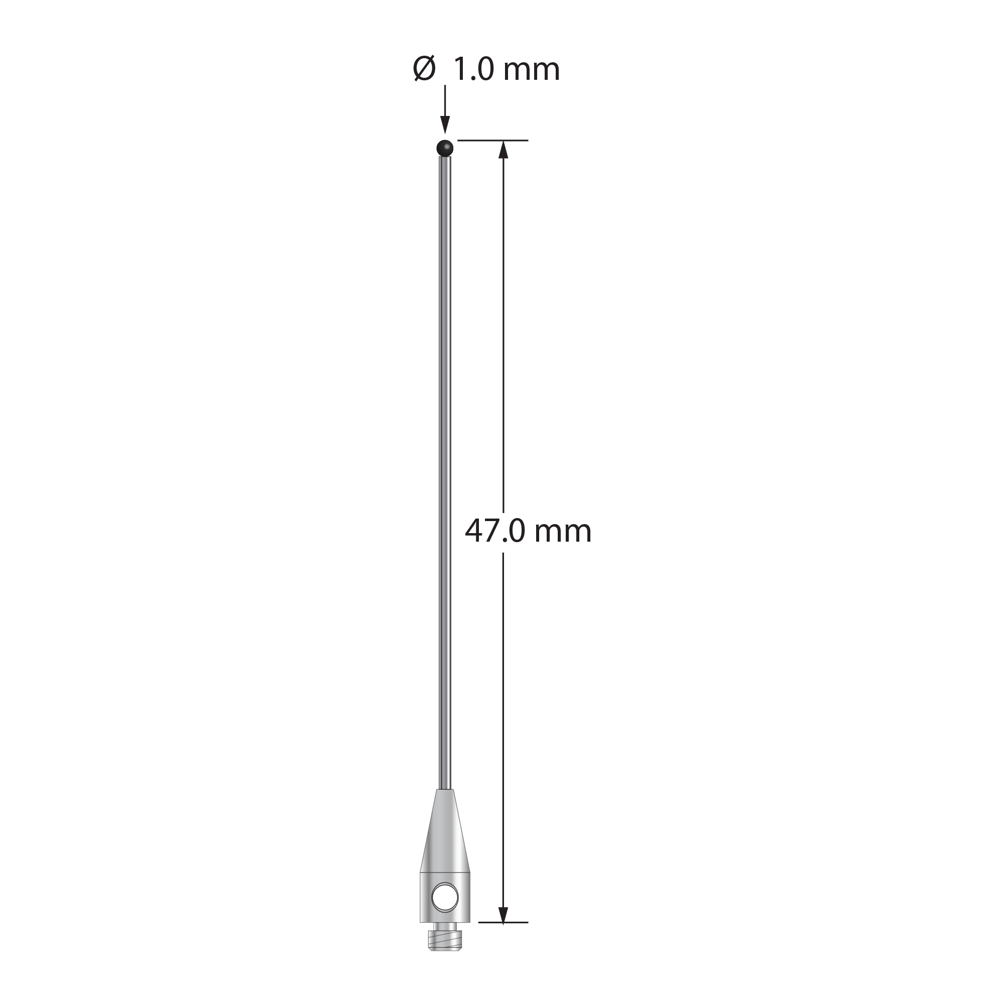 TM2-1047-DS.7-SN M2 stylus with 1.0mm silicon nitride ball and carbide stem, 47.0mm long by Q-Mark Manufacturing, Inc.