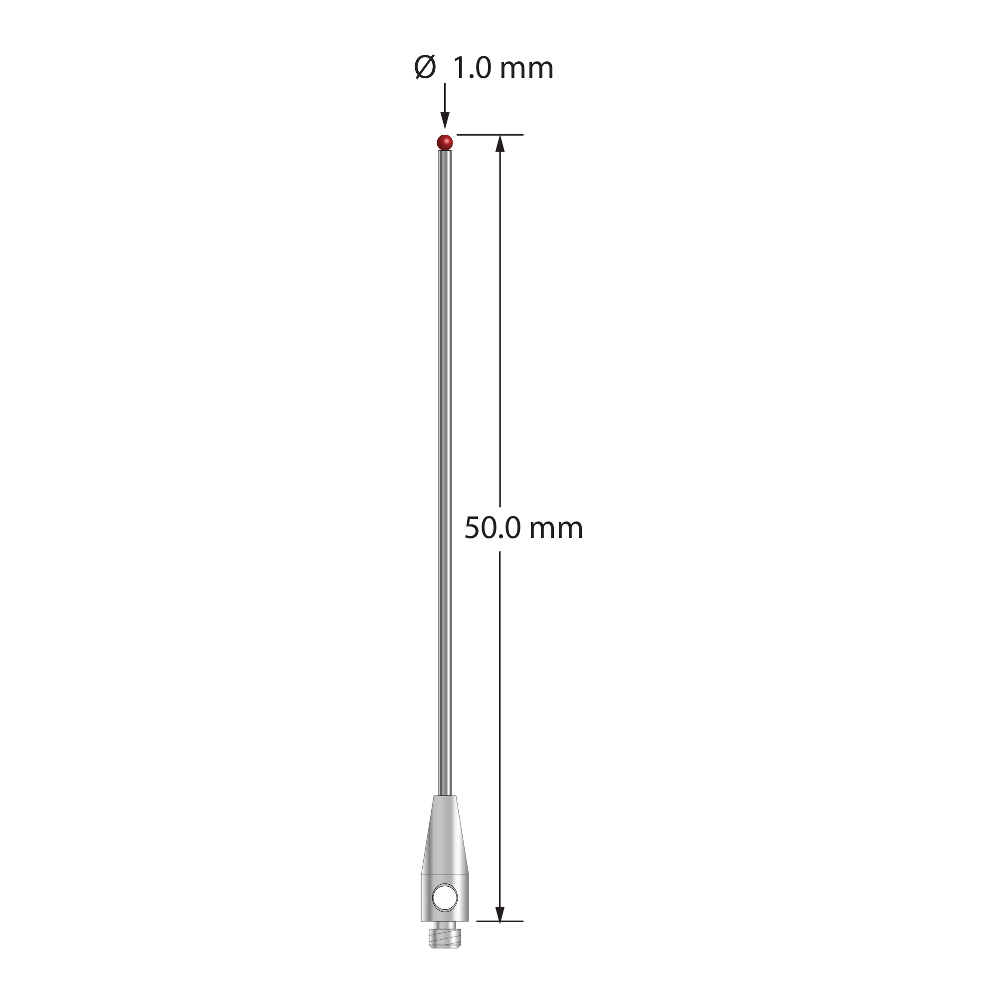 TM2-1050-DS.8 M2 stylus with 1.0mm ruby ball, carbide stem, and stainless steel base, 50mm long by Q-Mark Manufacturing, Inc.