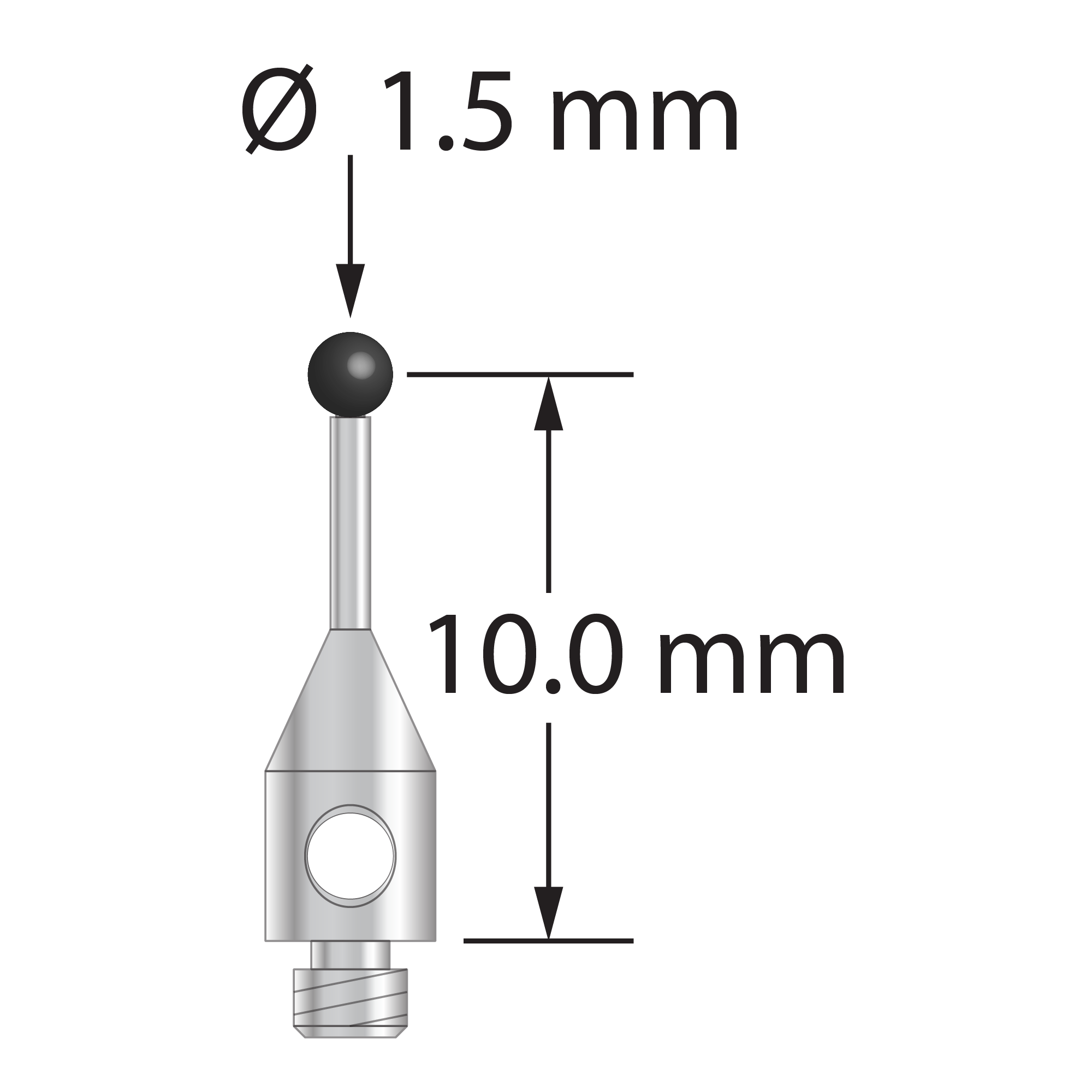 TM2-1510.75-S-SN M2 stylus with 1.5mm silicon nitride ball, stainless steel stem, 10mm length by Q-Mark Manufacturing, Inc.