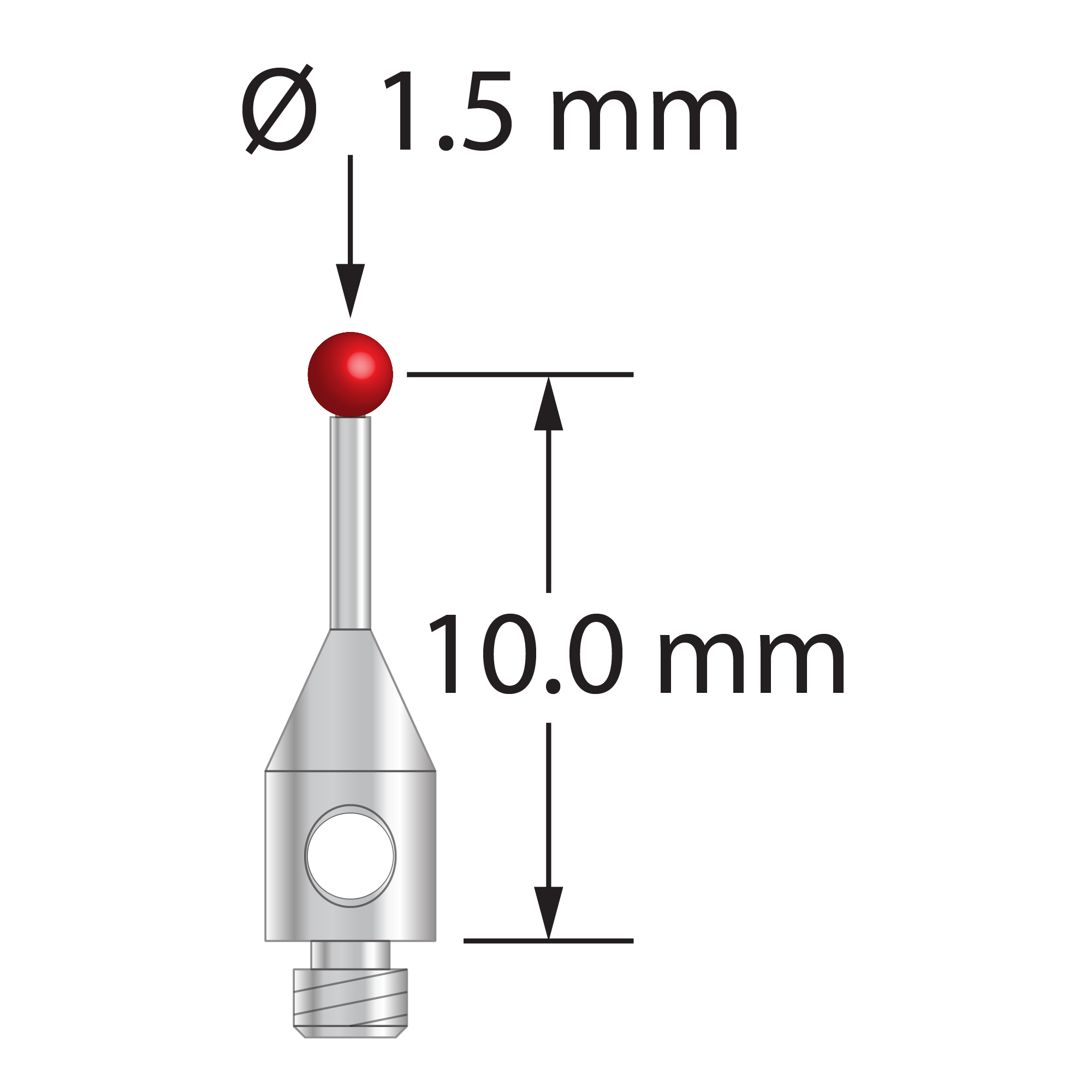 TM2-1510.75-S M2 stylus with 1.5mm ruby ball and stainless steel stem, 10mm long, by Q-Mark Manufacturing, Inc.