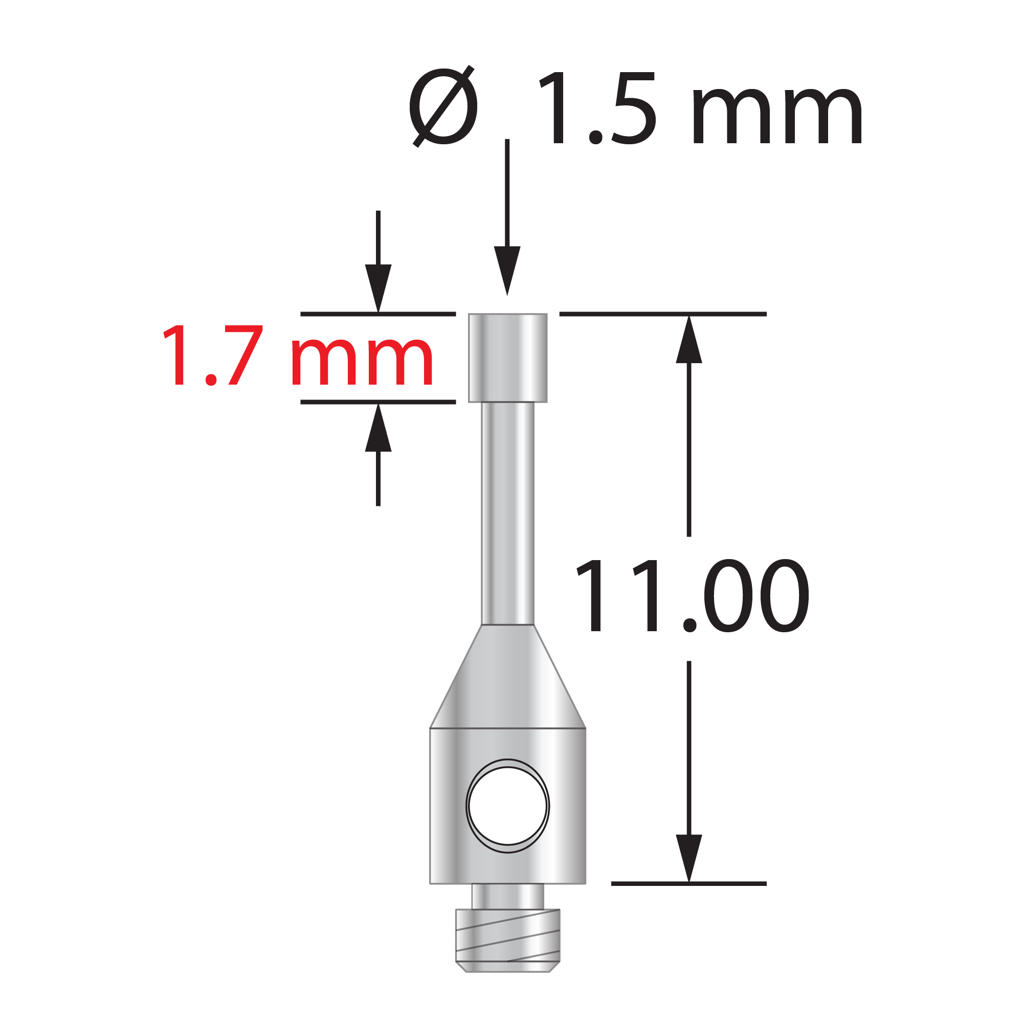 TM2-1511-CYL M2 stylus with 1.5mm stainless steel cylinder, 11.0mm length by Q-Mark Manufacturing, Inc.