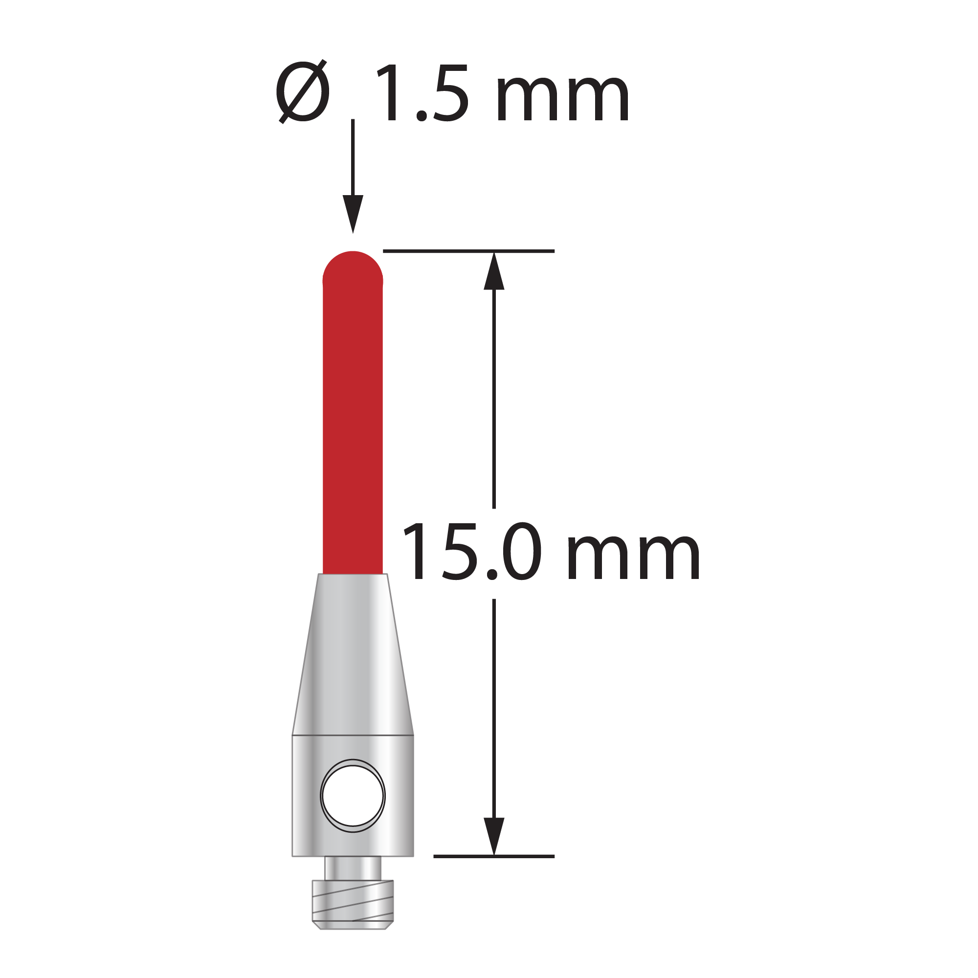 TM2-1515-B M2 stylus with 1.5mm ruby cylinder and stainless steel base, 15mm long by Q-Mark Manufacturing, Inc.