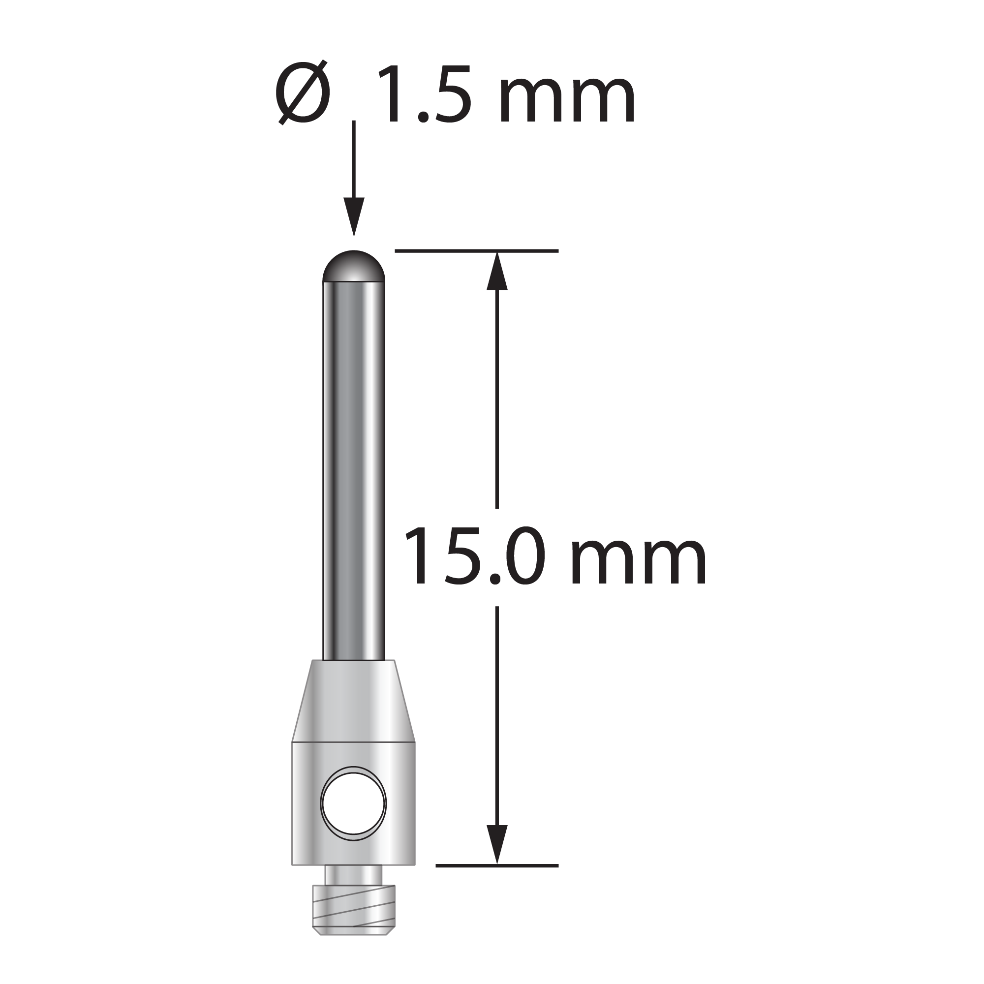 TM2-1515-BC M2 stylus with 1.5mm carbide cylinder, 3mm stainless steel base, 15mm length by Q-Mark Manufacturing, Inc.