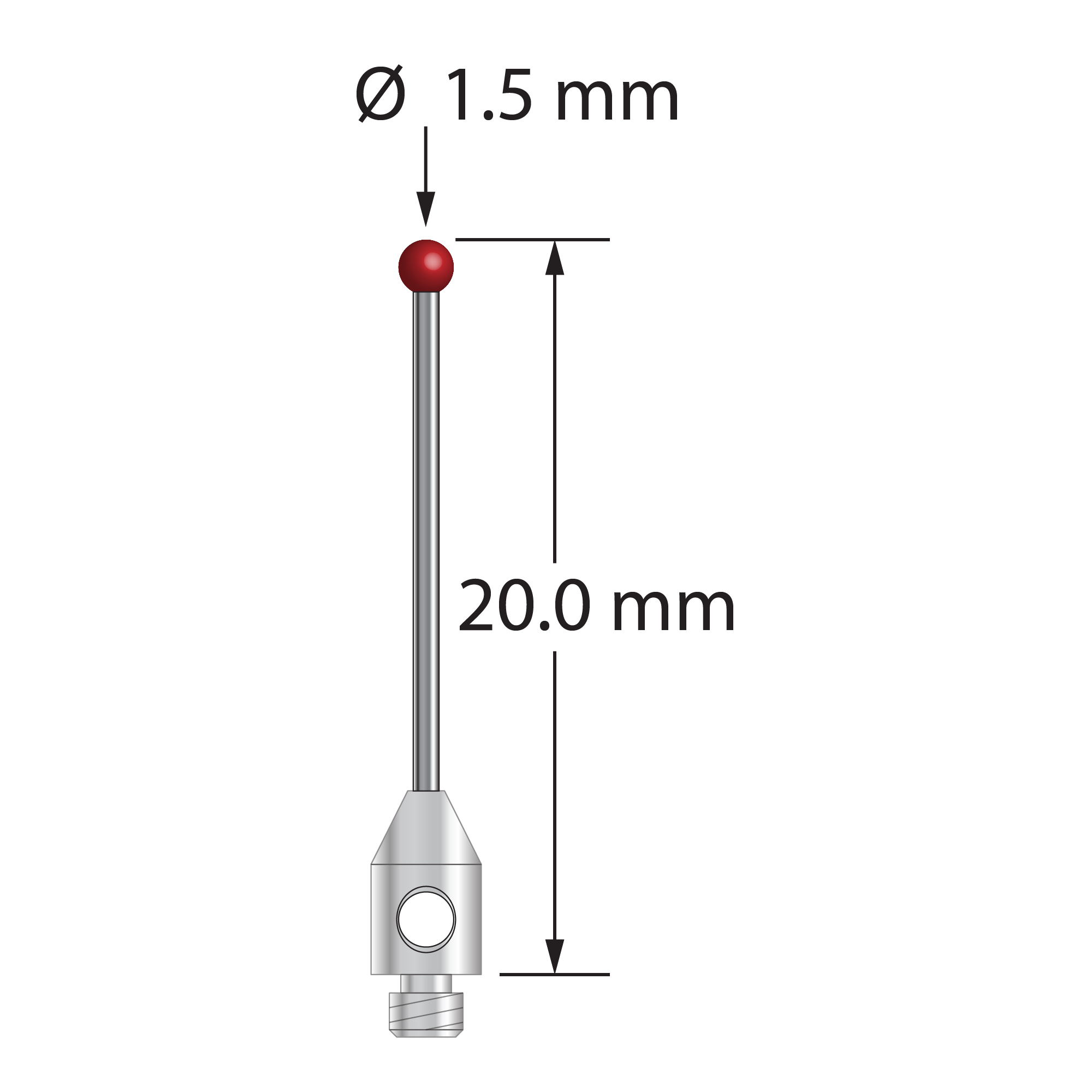 TM2-1520-DS.7 M2 stylus with 1.5mm ruby ball, carbide stem, and stainless steel base, 20mm long by Q-Mark Manufacturing, Inc.