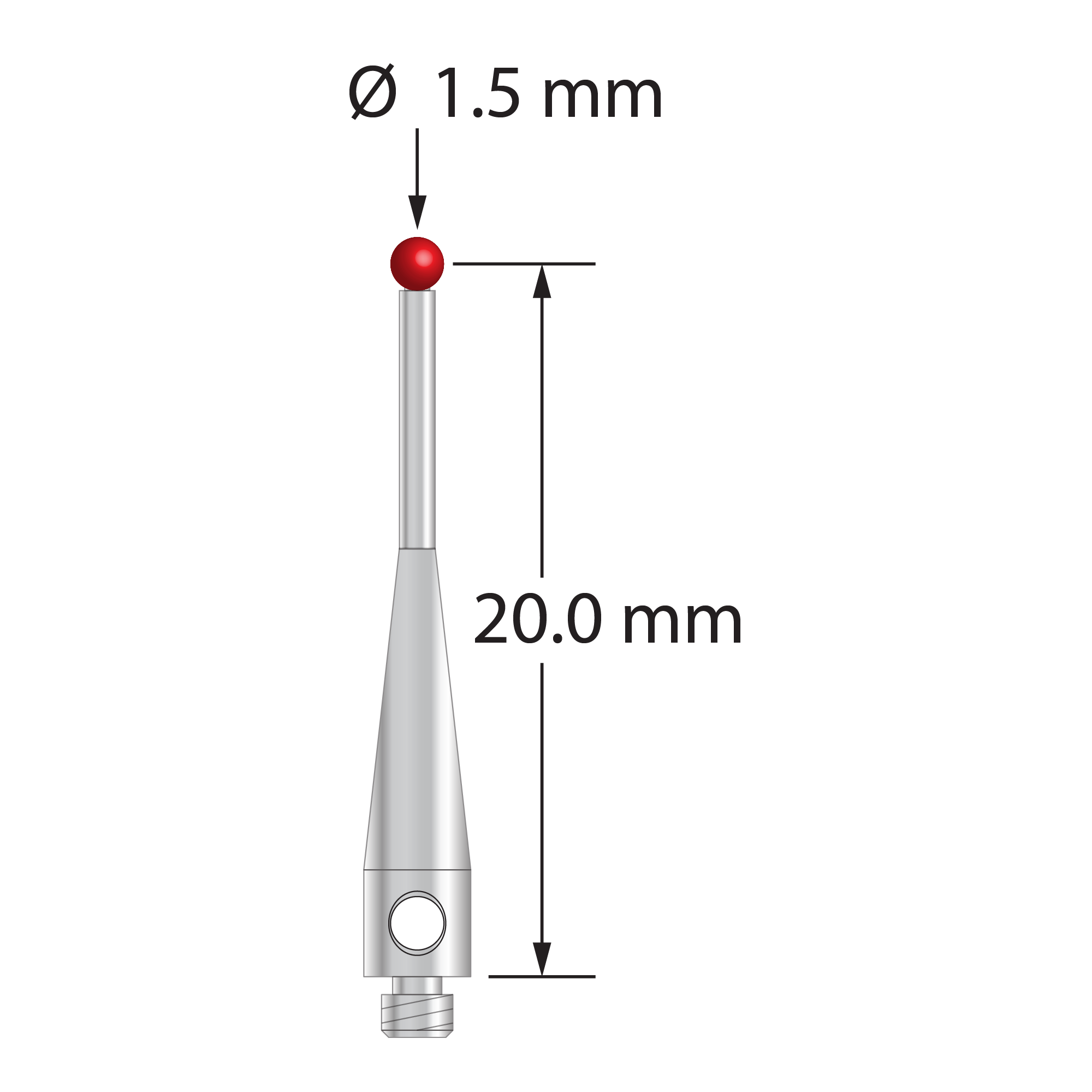 TM2-1520.75-S M2 stylus with 1.5mm ruby ball, stainless steel stem and base, 20mm length by Q-Mark Manufacturing, Inc.