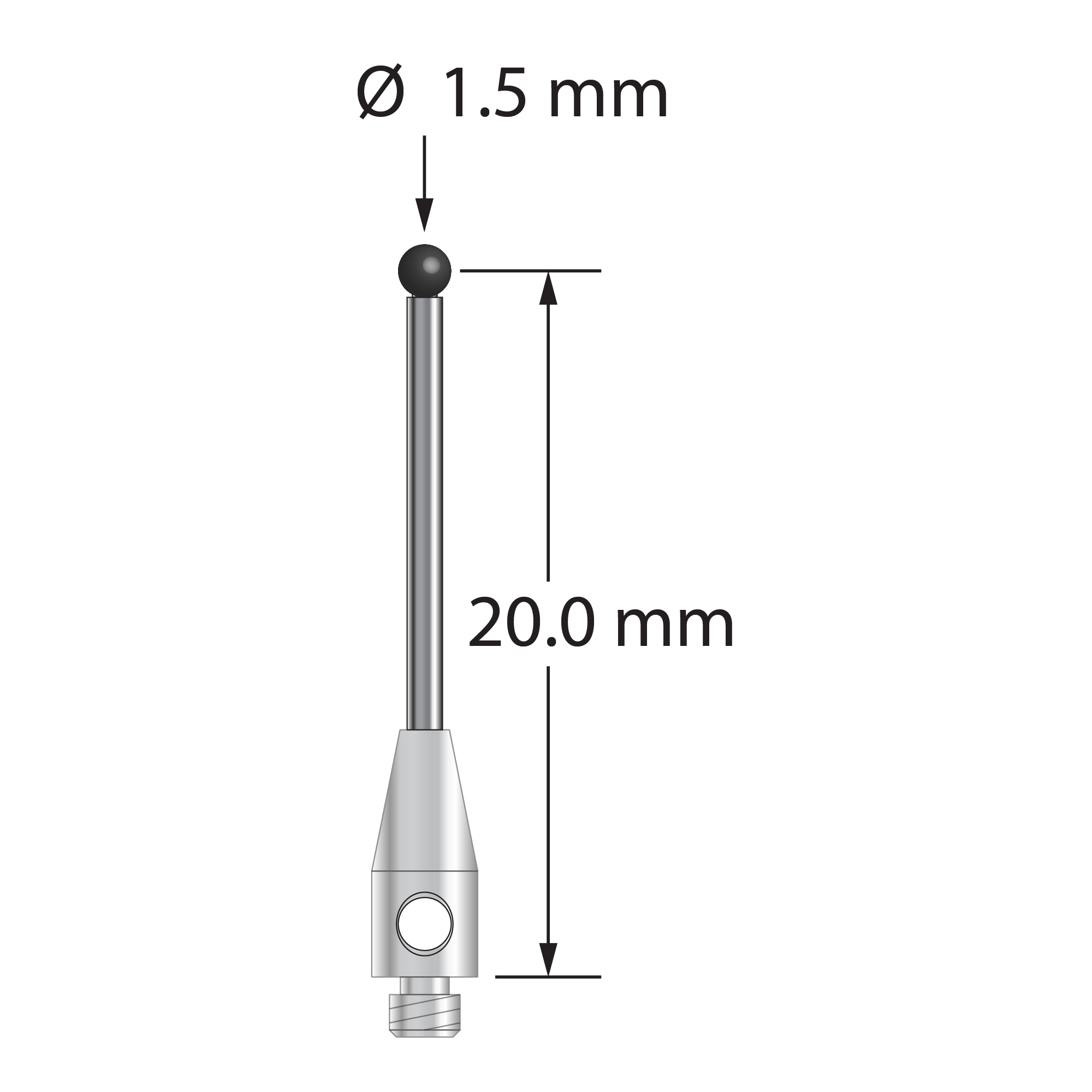 TM2-1520.75-SN M2 stylus with 1.5mm silicon nitride ball, carbide stem, stainless steel base by Q-Mark Manufacturing, Inc.