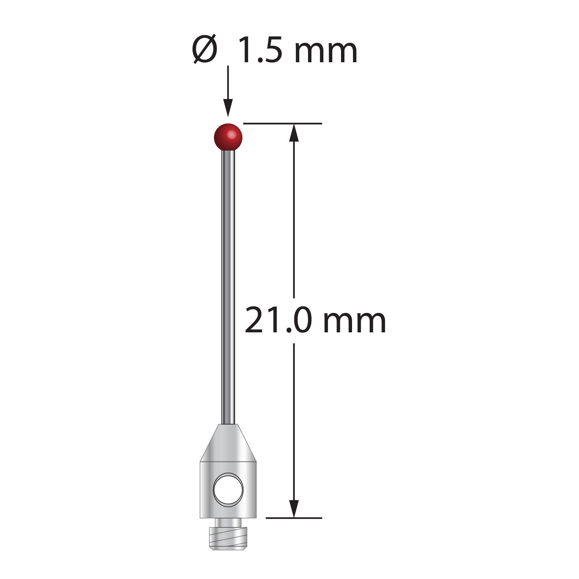 TM2-1521-DS.7 M2 stylus, 1.5mm ruby ball, carbide stem, stainless steel base, 21mm long by Q-Mark Manufacturing, Inc.