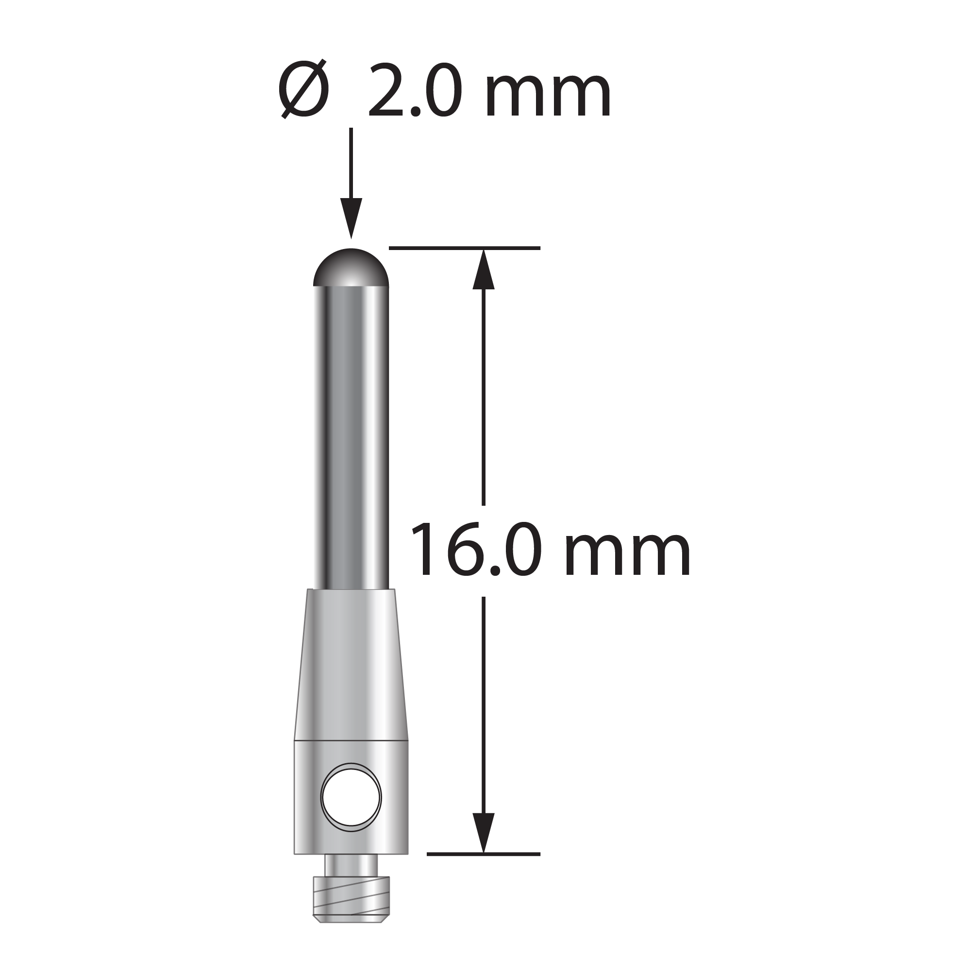 TM2-2016-BC M2 stylus with 2.0mm carbide cylinder and 3.0mm stainless steel base, 16.0mm long by Q-Mark Manufacturing, Inc.