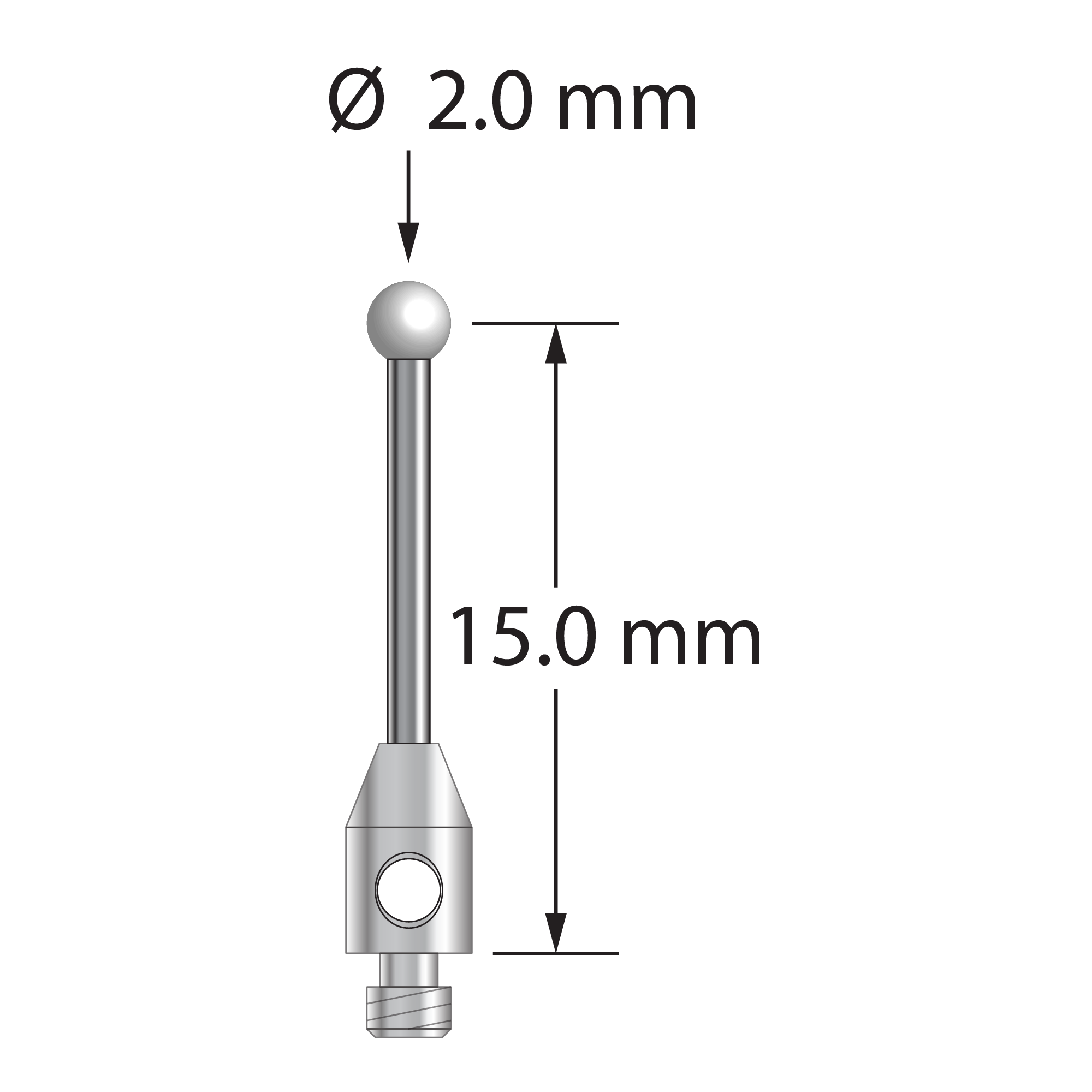 TM2-2016-Z M2 stylus with 2.0mm zirconia ball, carbide stem, and stainless steel base by Q-Mark Manufacturing, Inc.