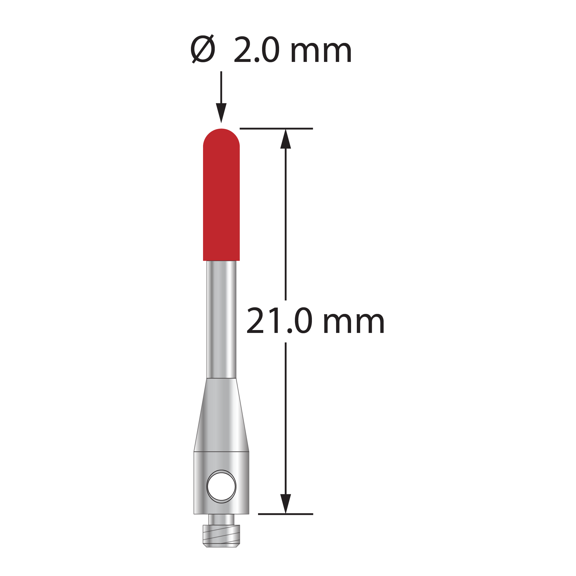 TM2-2021-B M2 stylus with 2.0mm ruby cylinder and stainless steel base, 21.0mm long by Q-Mark Manufacturing, Inc.