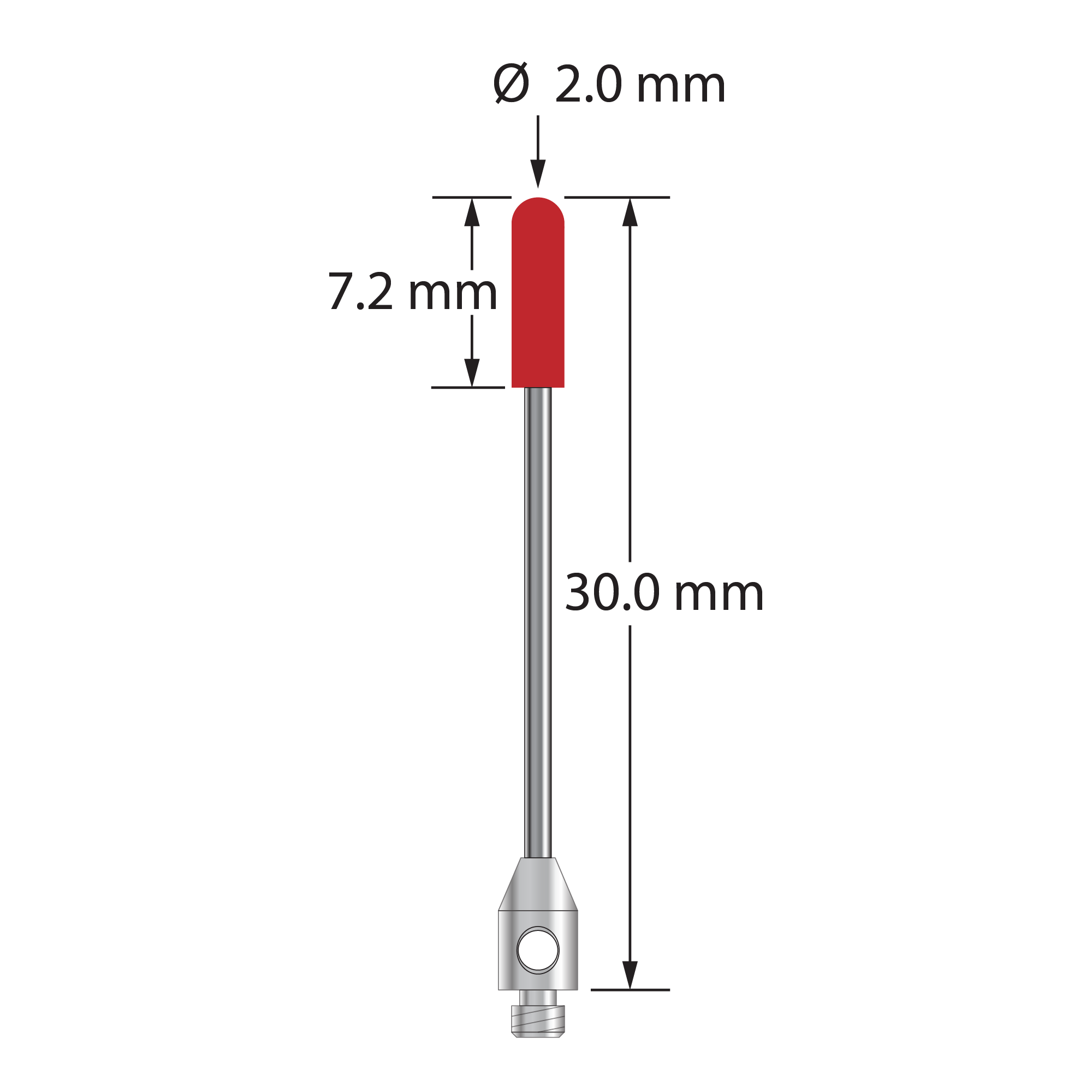TM2-2030-B M2 stylus, 2.0mm ruby cylinder, carbide stem, stainless steel base, 30.0mm long by Q-Mark Manufacturing, Inc.