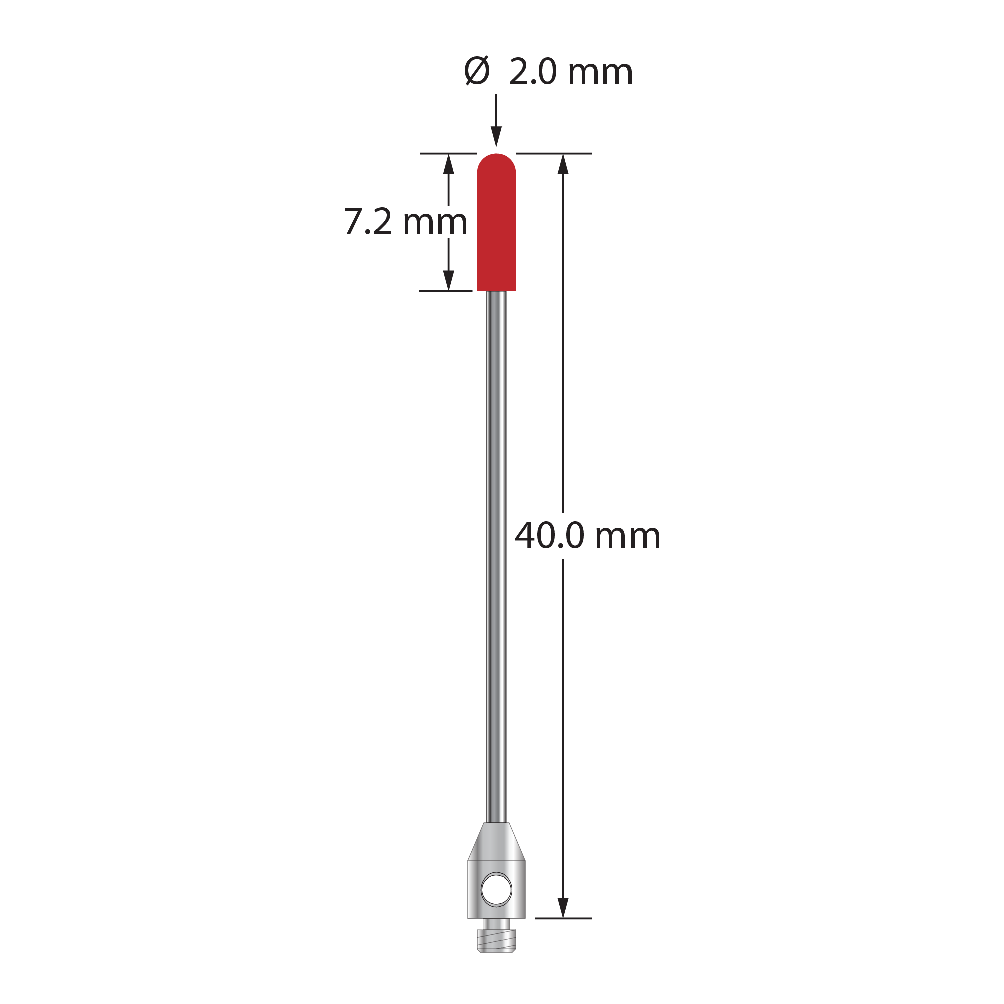 TM2-2040-B M2 stylus with ruby cylinder, carbide stem, and stainless steel base, 35.0 mm long by Q-Mark Manufacturing, Inc.