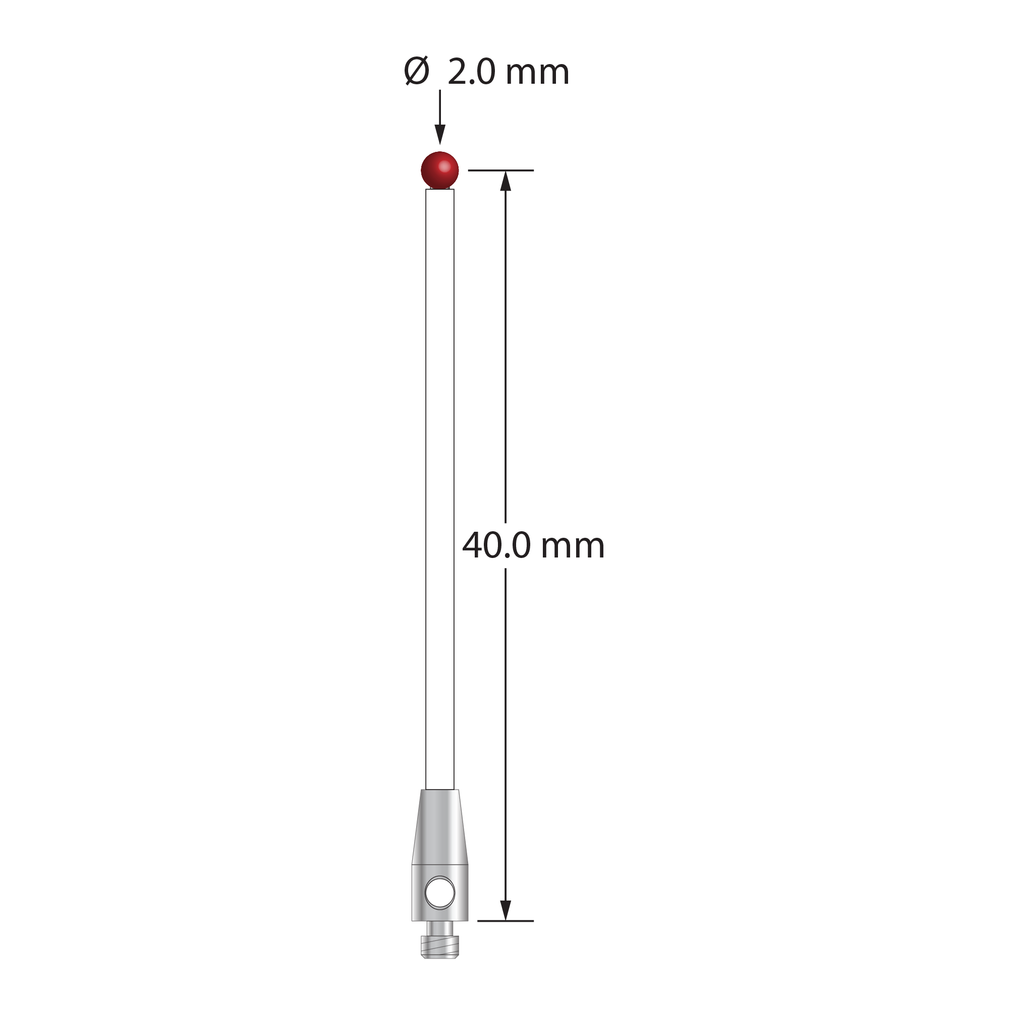 TM2-2041-C M2 stylus with 2.0mm ruby ball, ceramic stem, and stainless steel base by Q-Mark Manufacturing, Inc.